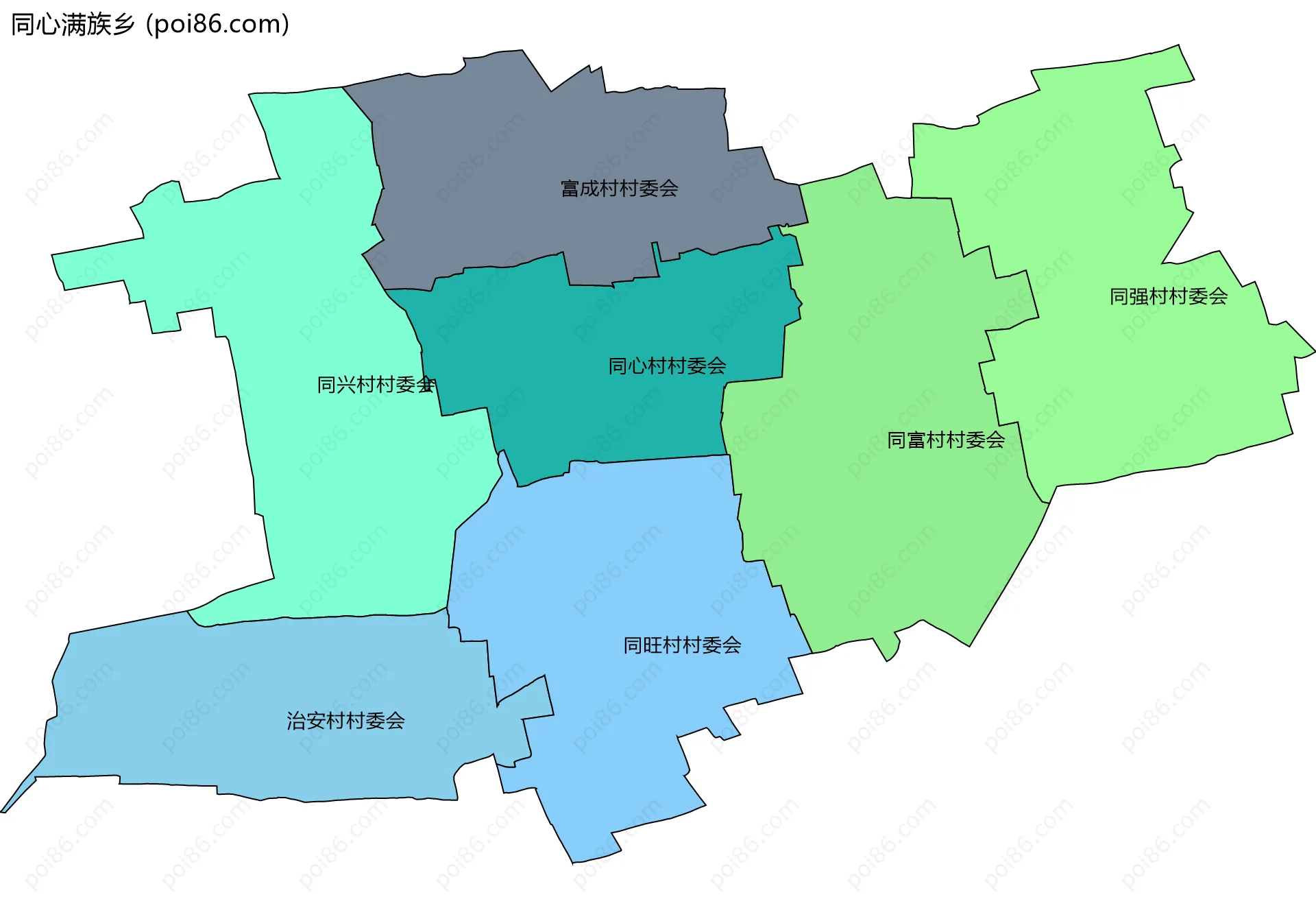 同心满族乡边界地图(五级行政区划)