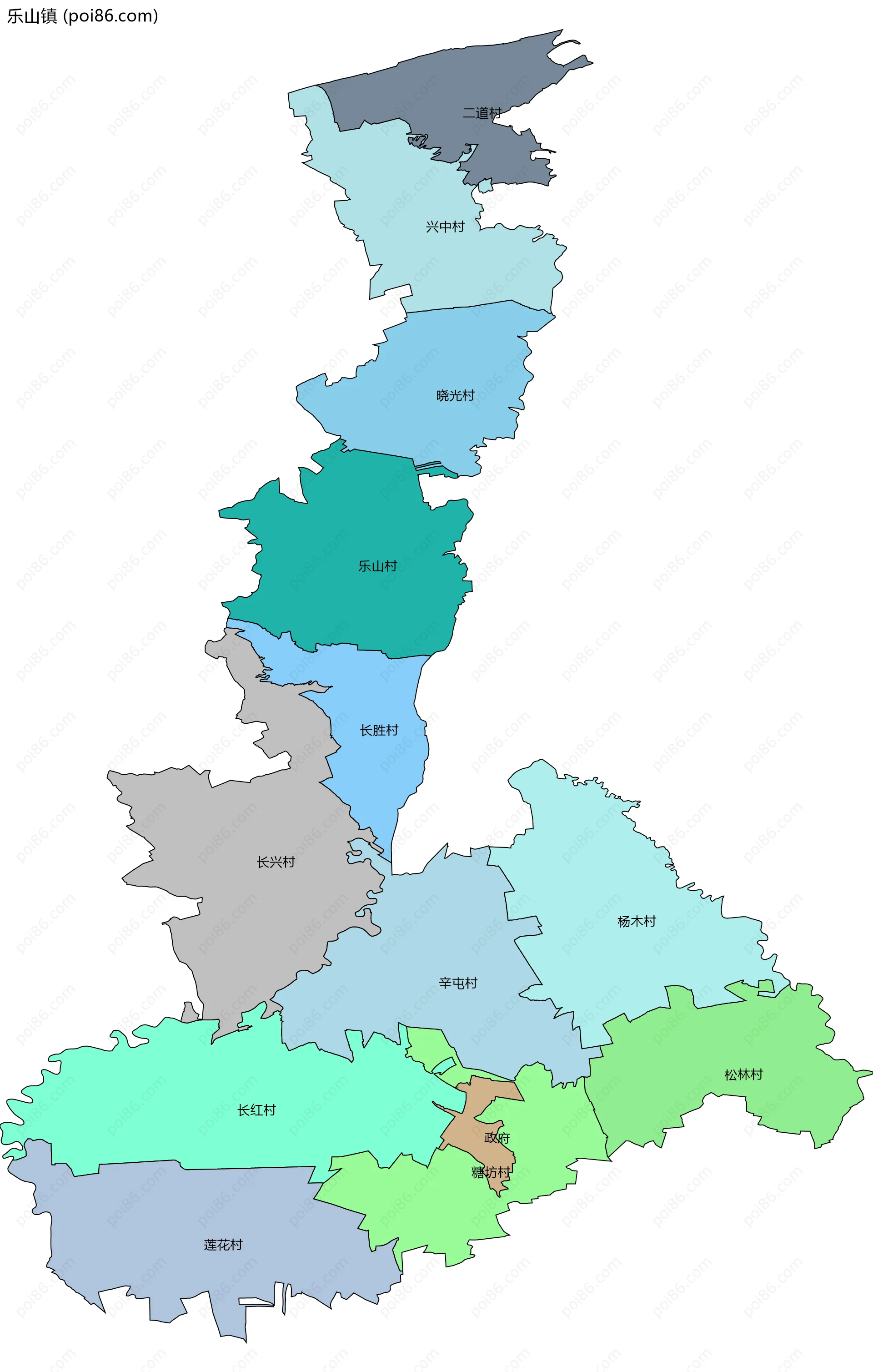 乐山镇边界地图(五级行政区划)