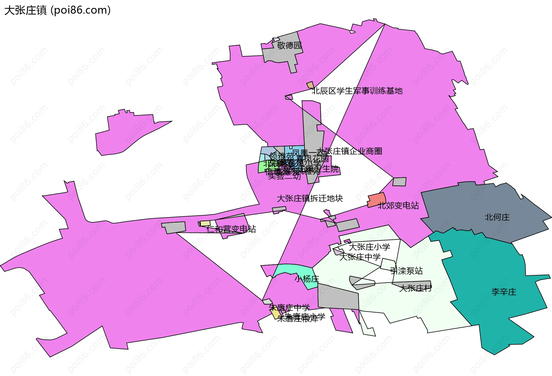 大张庄镇边界地图(五级行政区划)