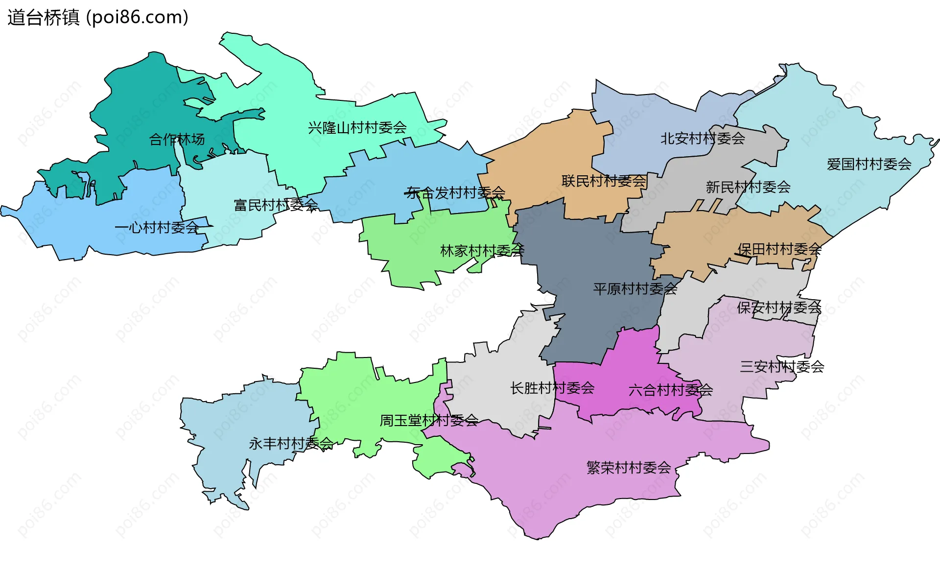 道台桥镇边界地图(五级行政区划)