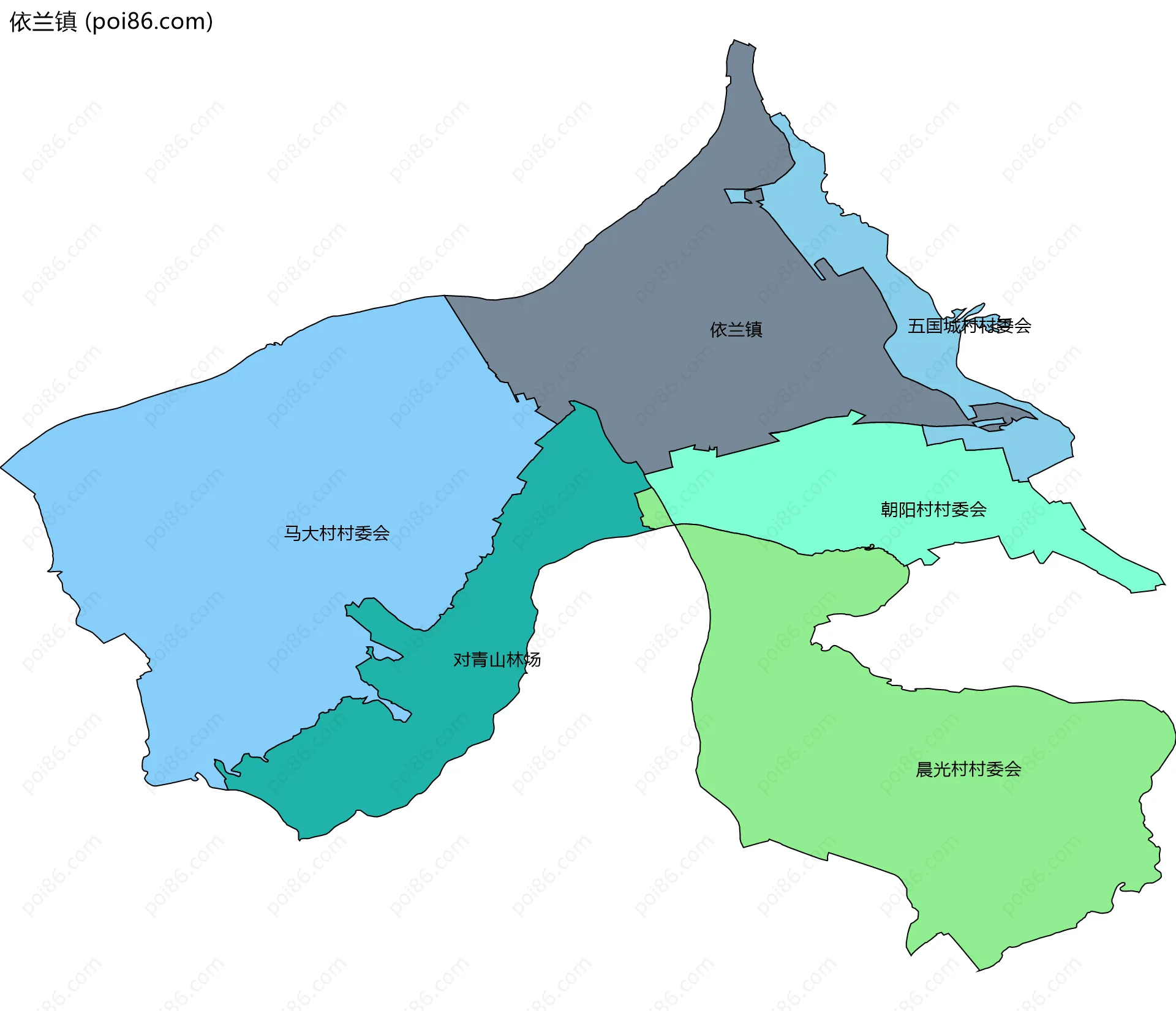 依兰镇边界地图(五级行政区划)