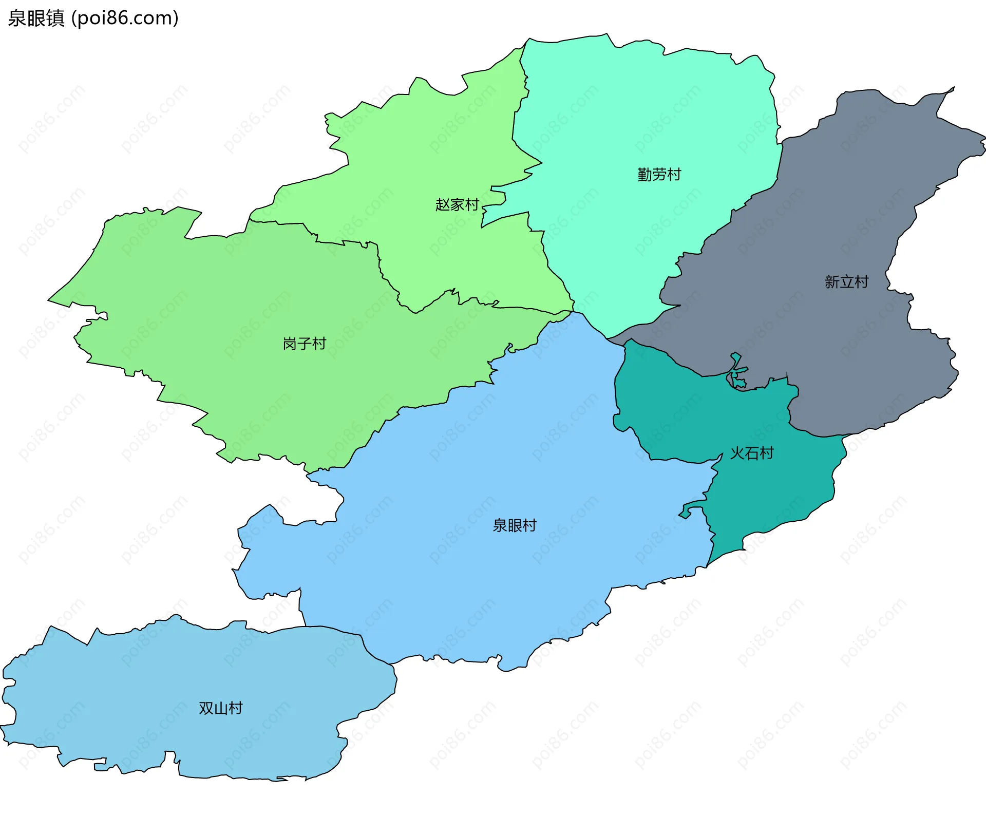 泉眼镇边界地图(五级行政区划)