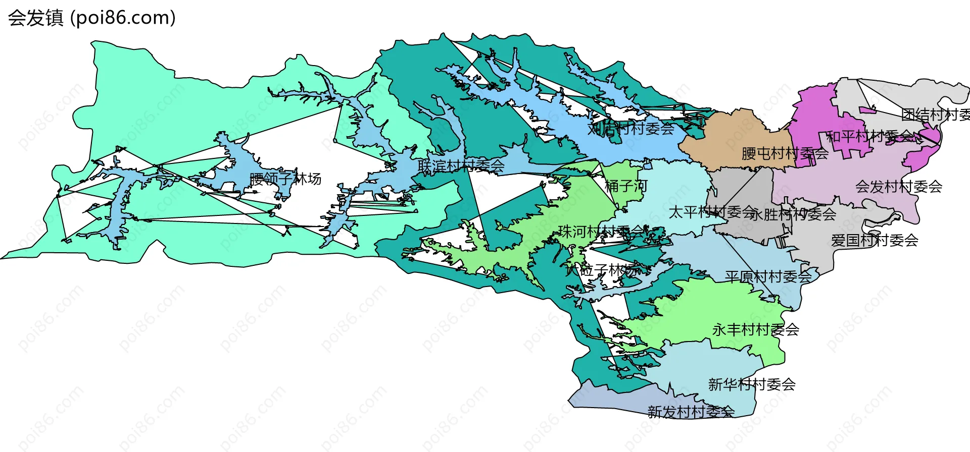 会发镇边界地图(五级行政区划)