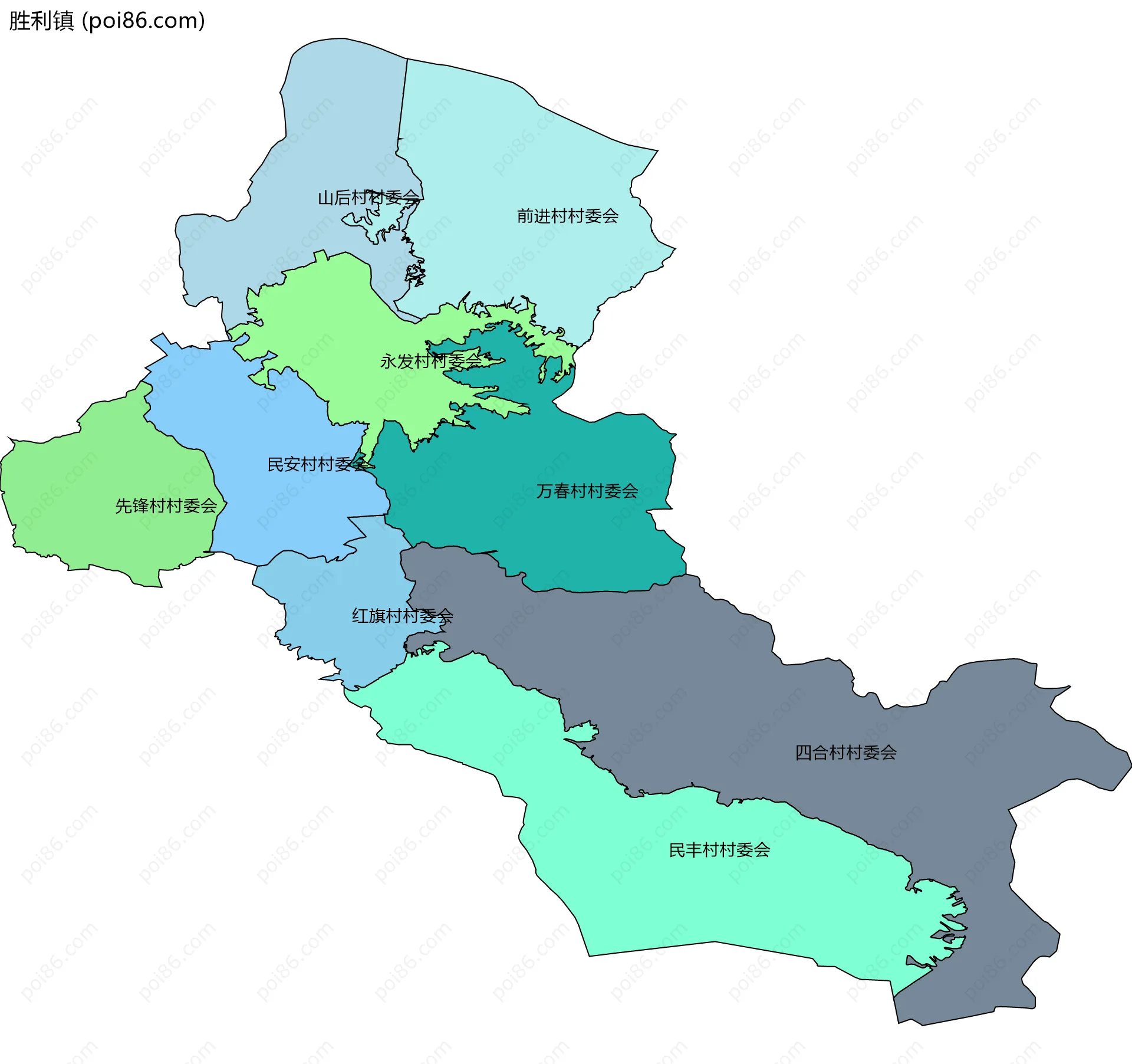 胜利镇边界地图(五级行政区划)