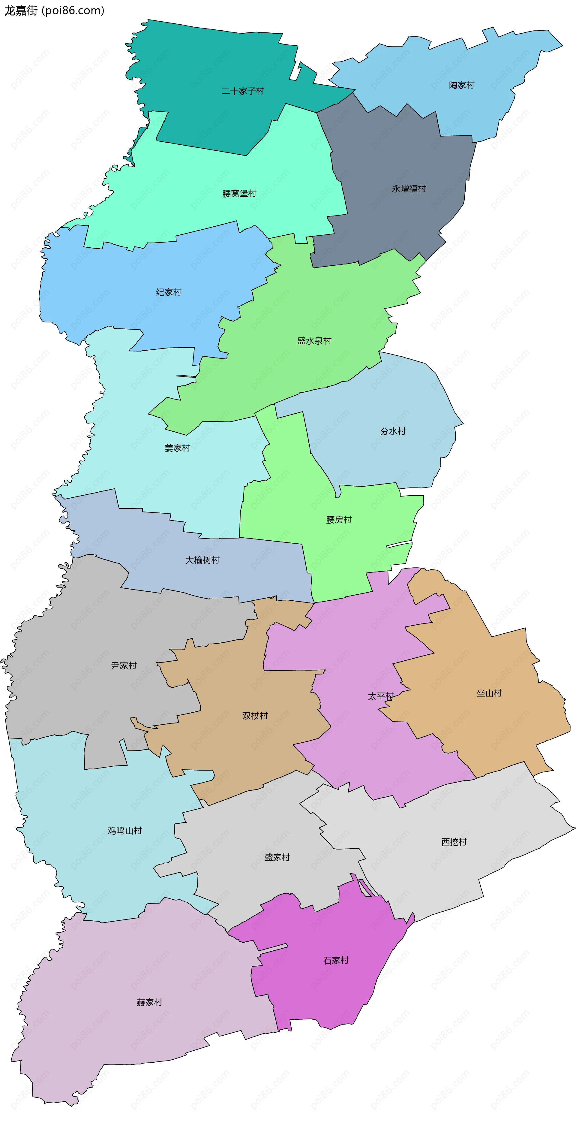 龙嘉街边界地图(五级行政区划)