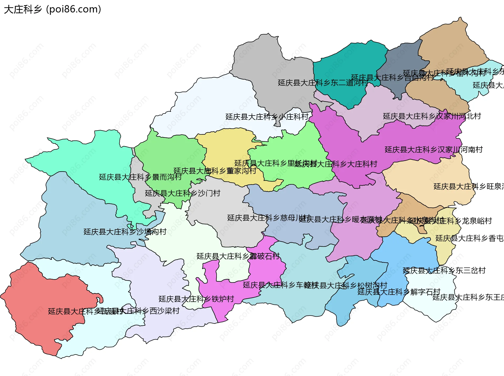 大庄科乡边界地图(五级行政区划)