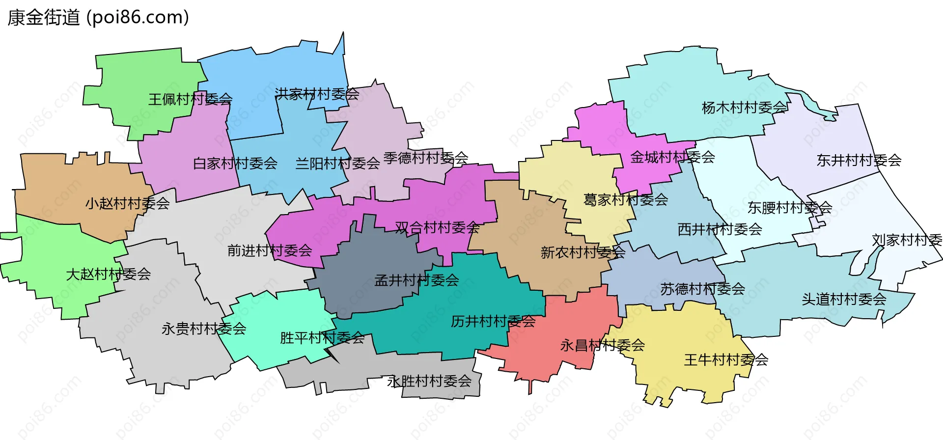 康金街道边界地图(五级行政区划)