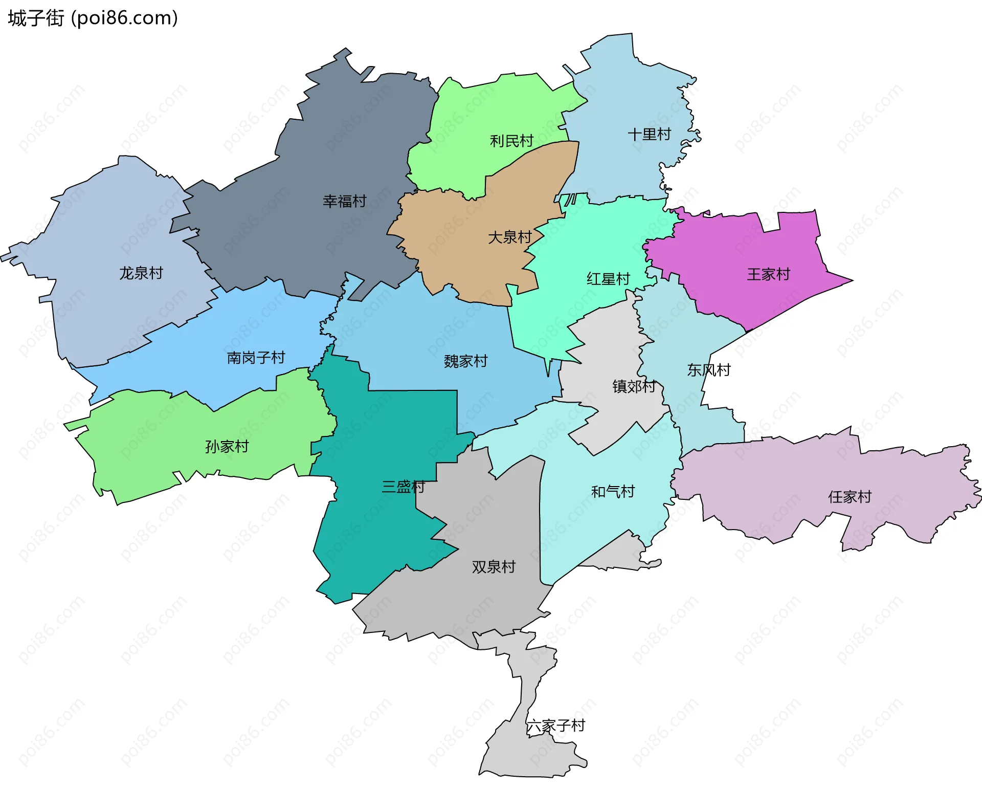城子街边界地图(五级行政区划)