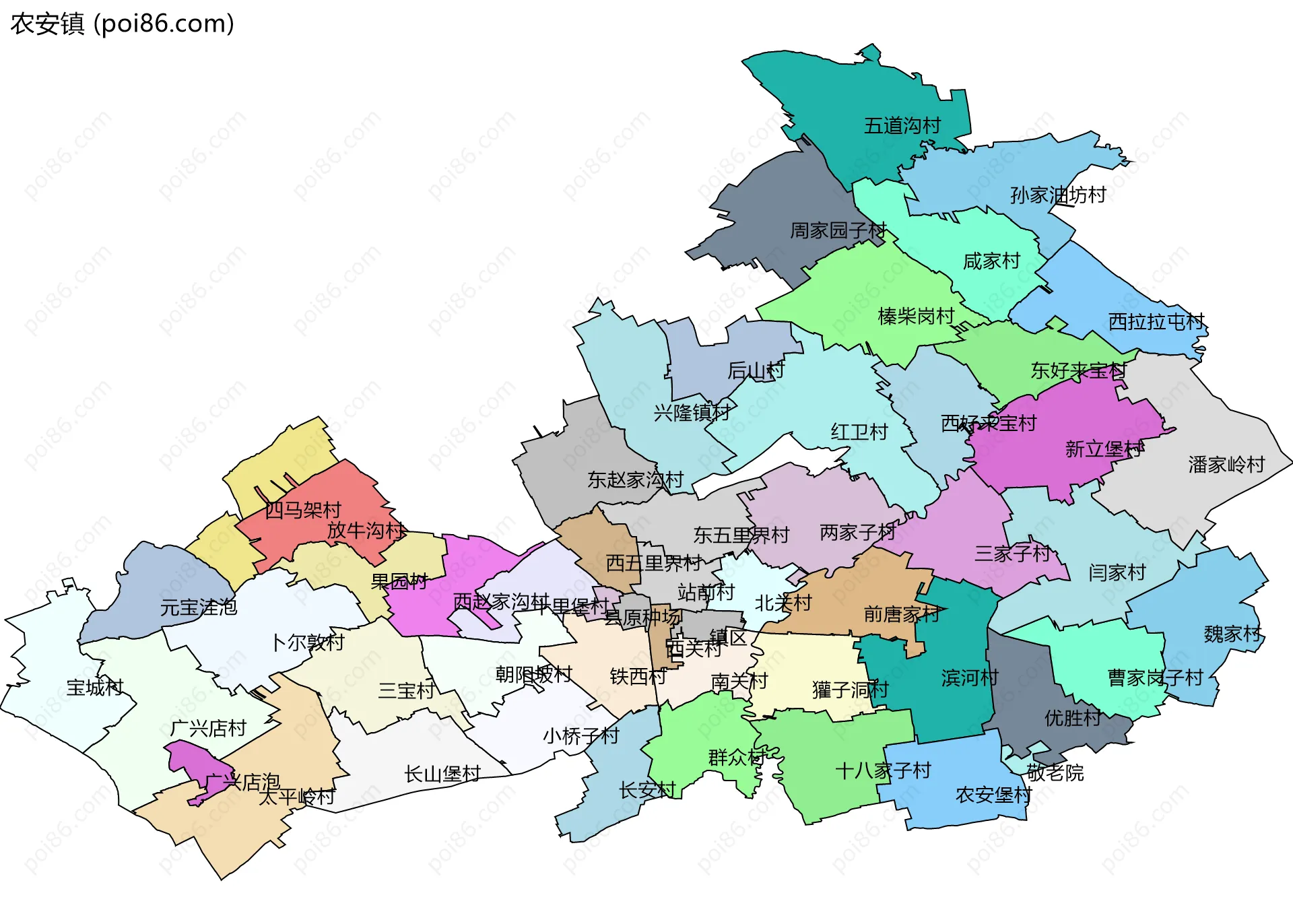 农安镇边界地图(五级行政区划)