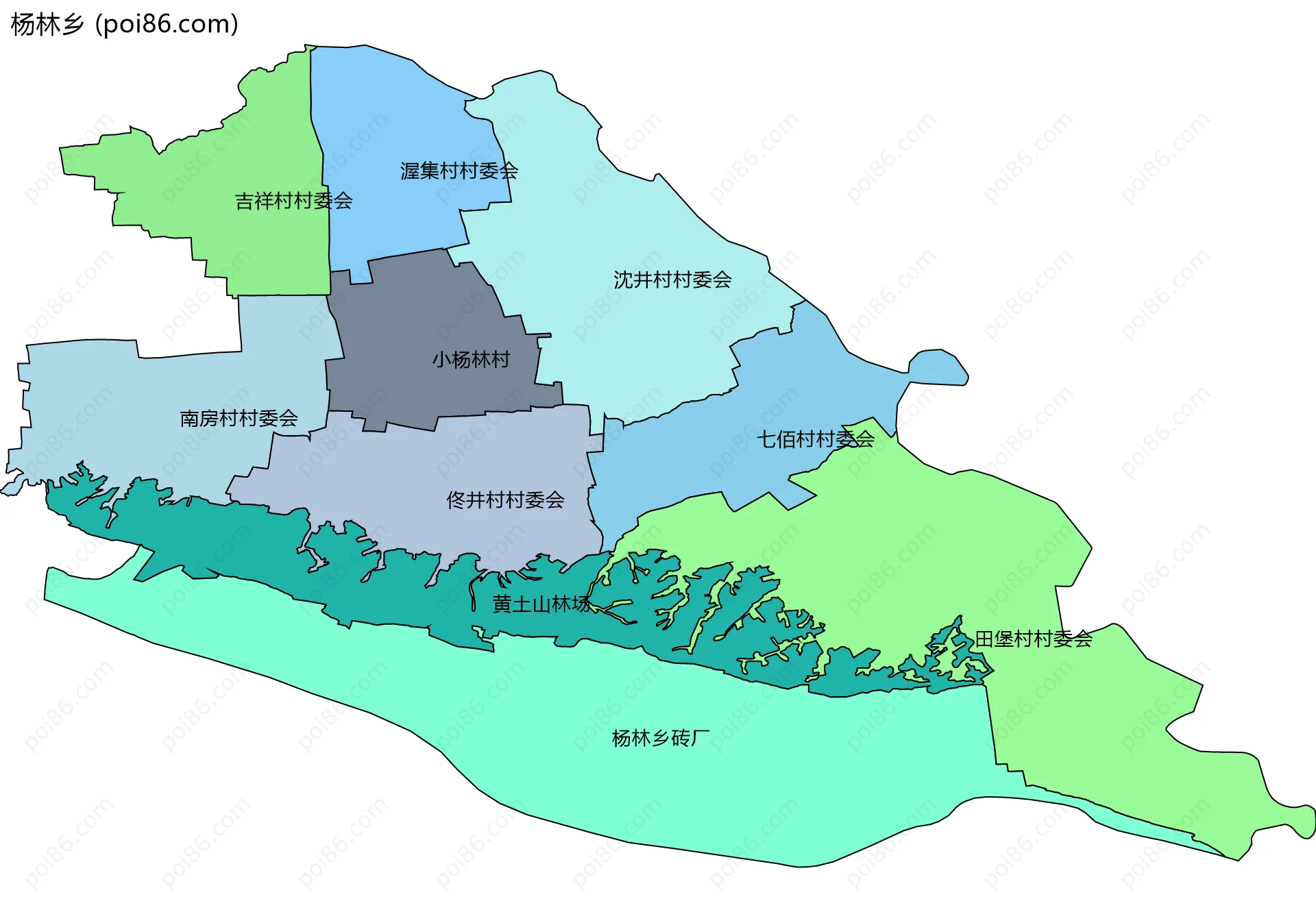 杨林乡边界地图(五级行政区划)