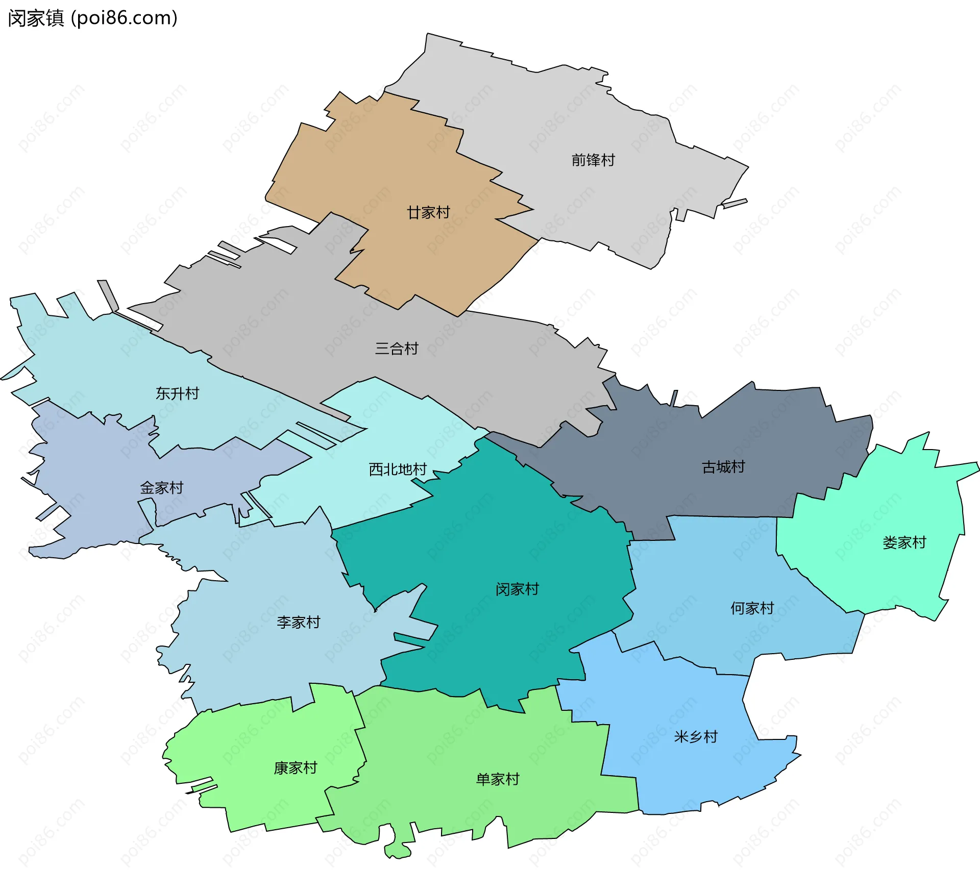 闵家镇边界地图(五级行政区划)