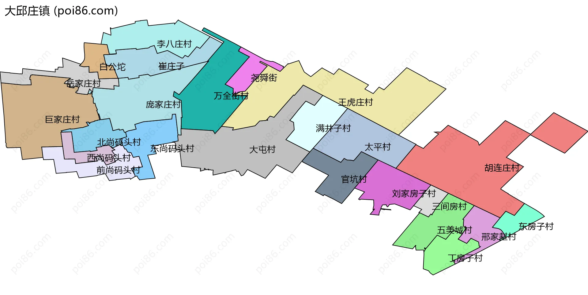 大邱庄镇边界地图(五级行政区划)