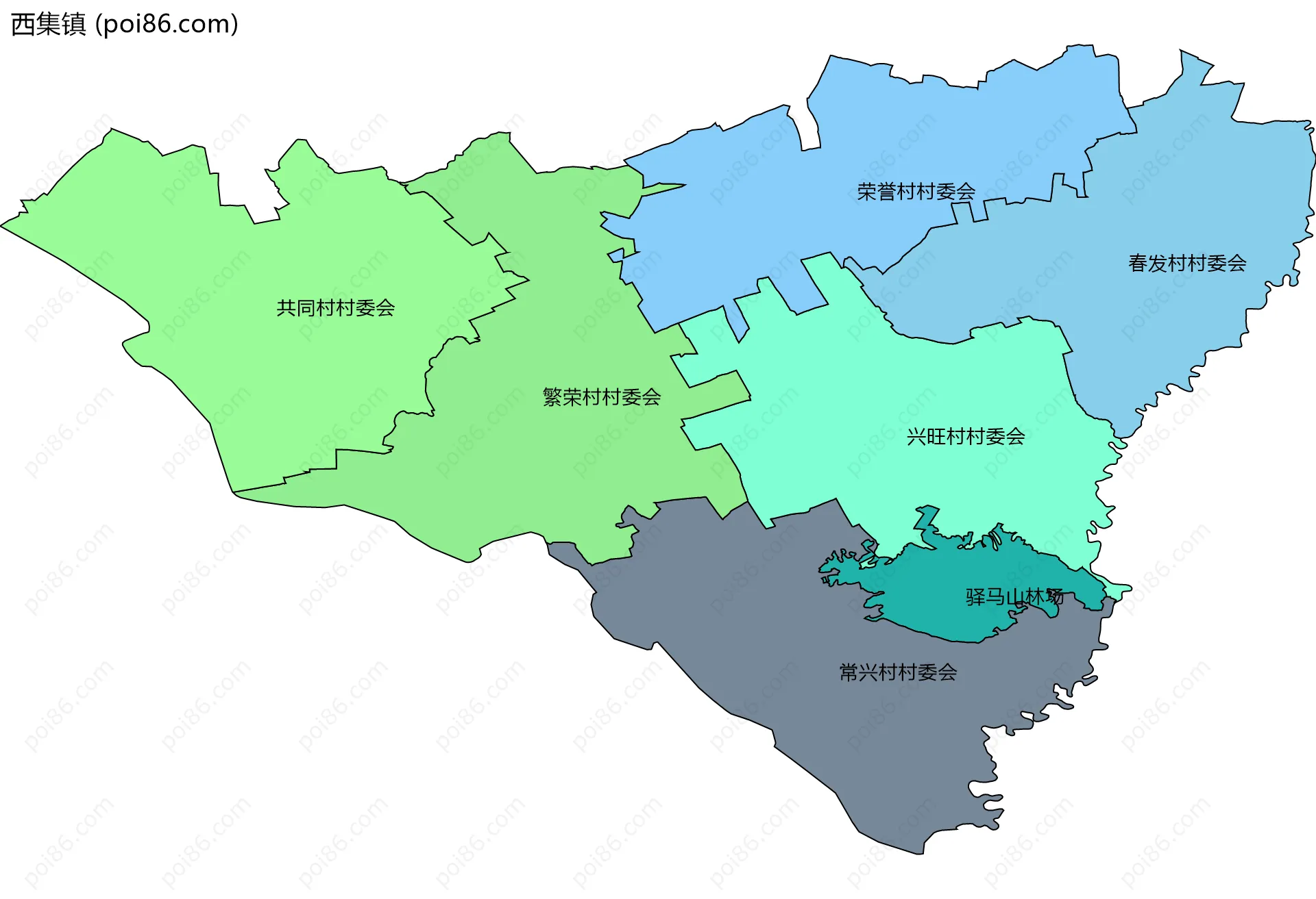 西集镇边界地图(五级行政区划)
