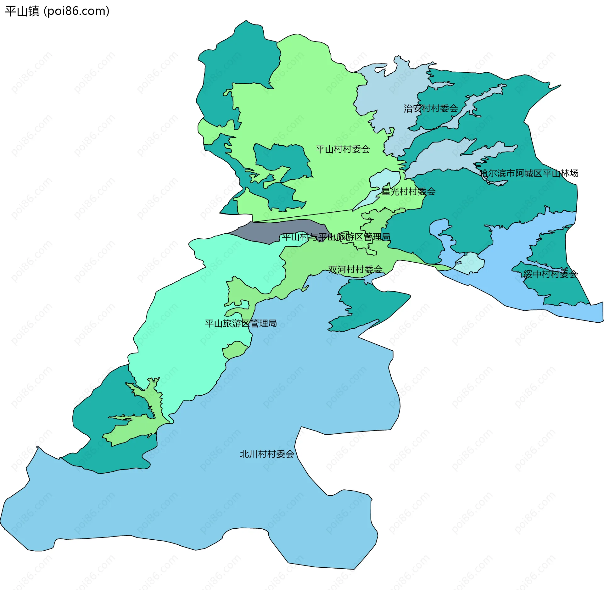平山镇边界地图(五级行政区划)