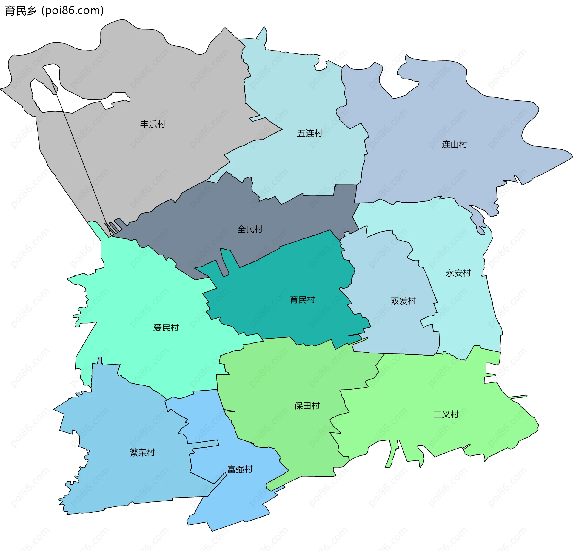 育民乡边界地图(五级行政区划)