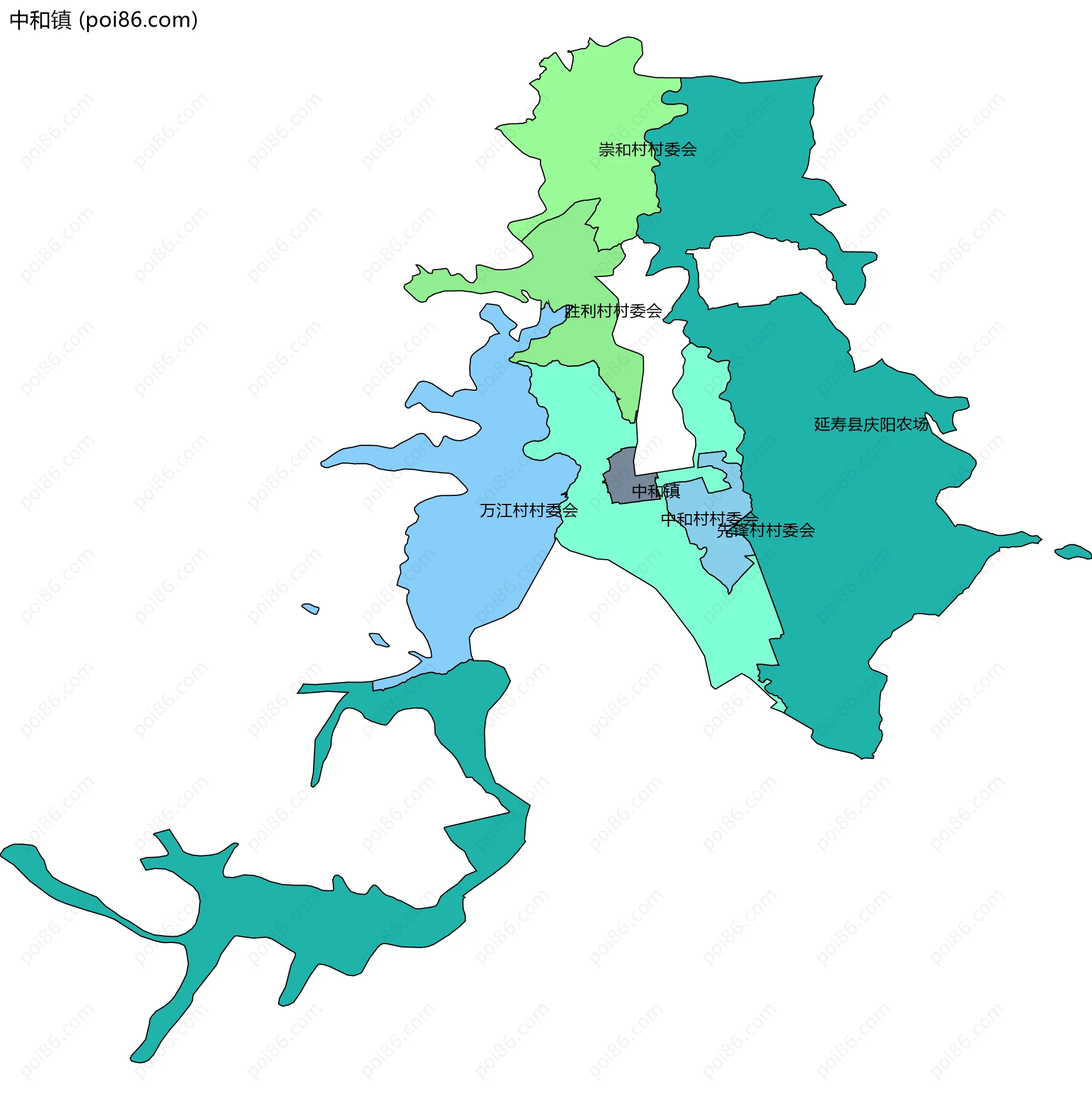 中和镇边界地图(五级行政区划)