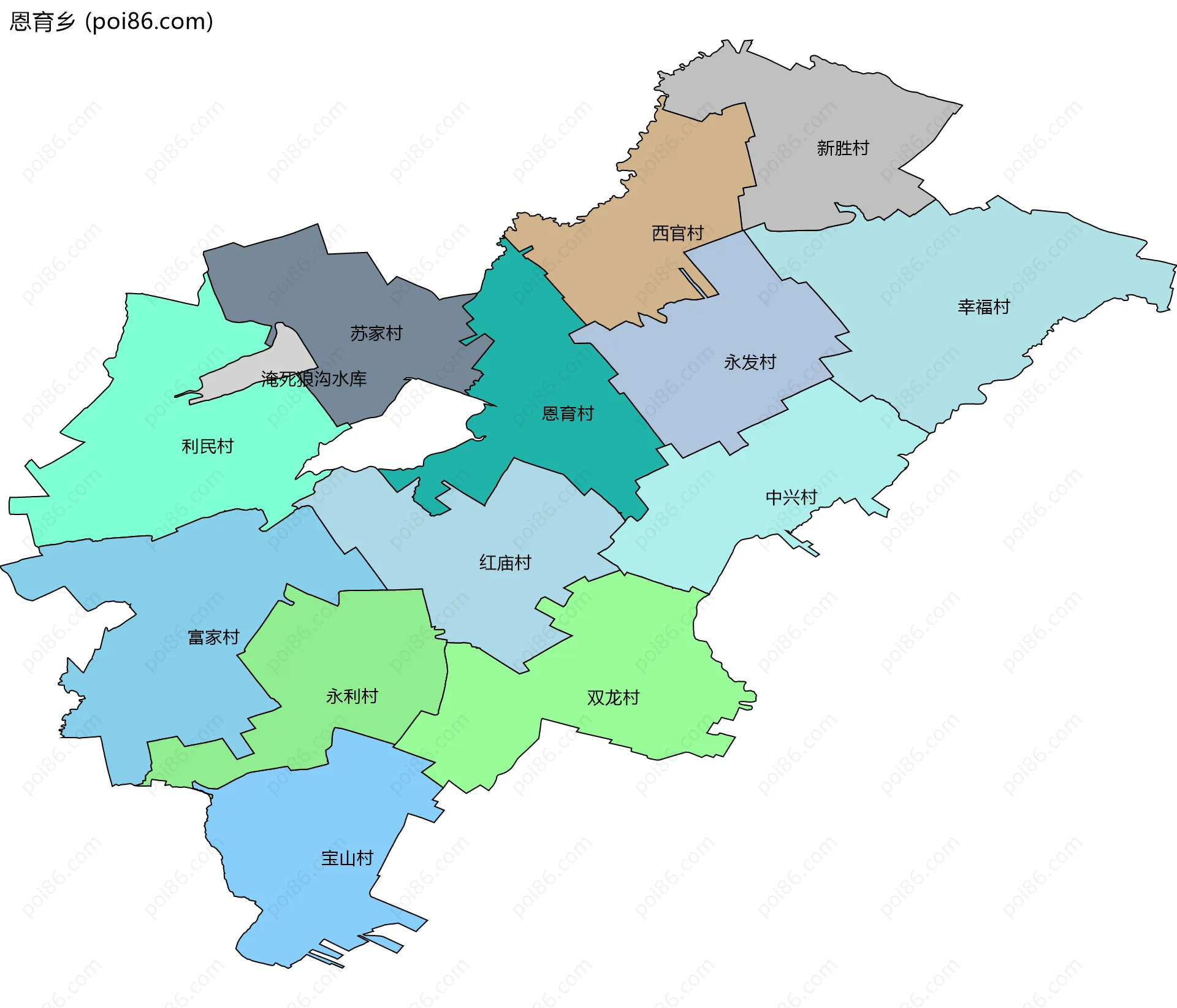 恩育乡边界地图(五级行政区划)