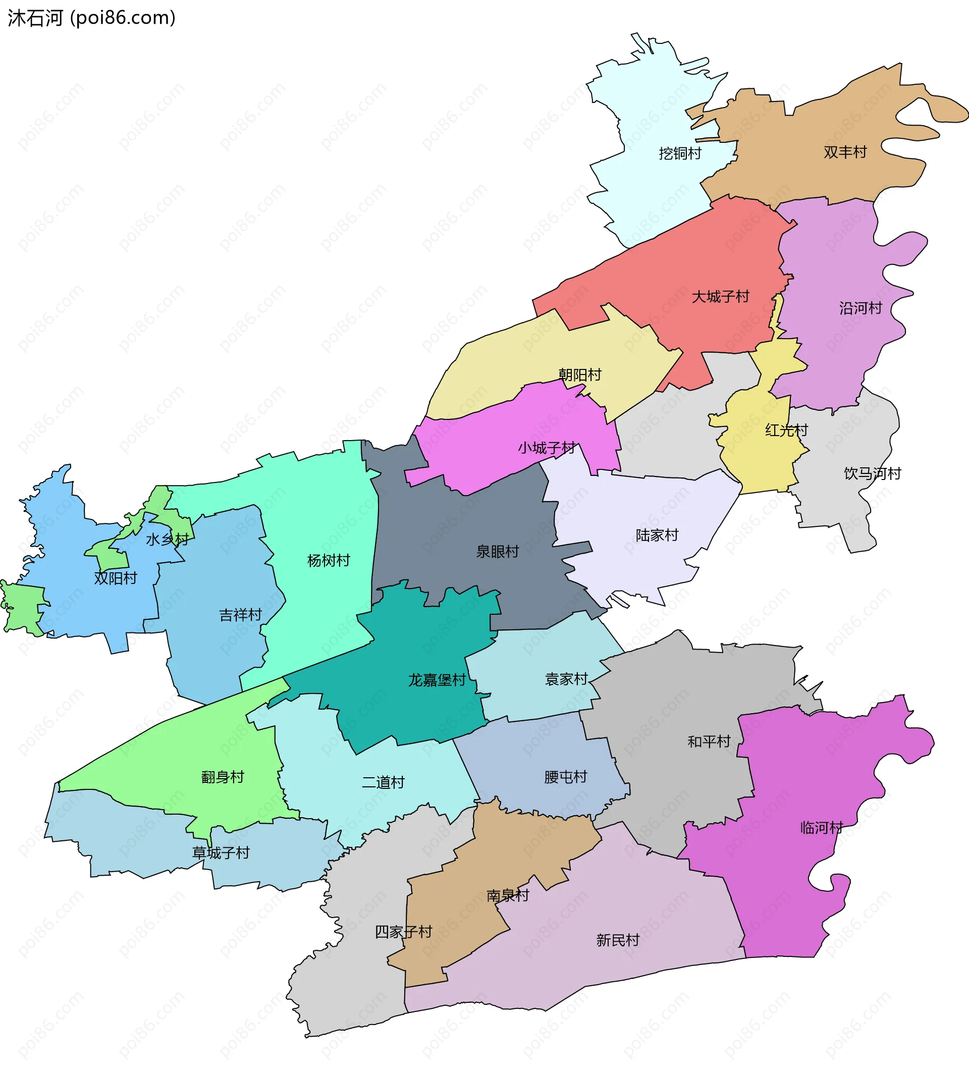 沐石河边界地图(五级行政区划)