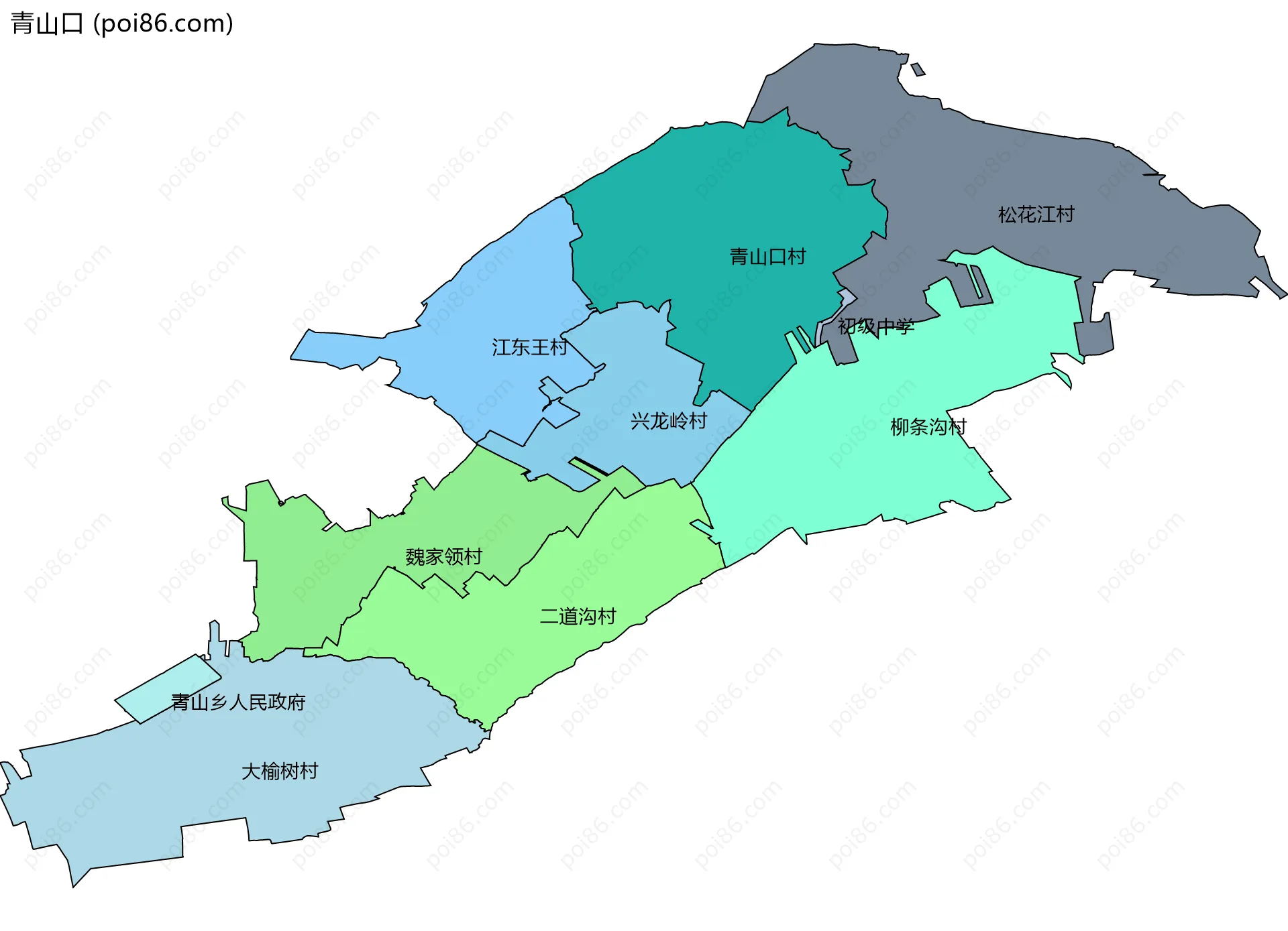 青山口边界地图(五级行政区划)