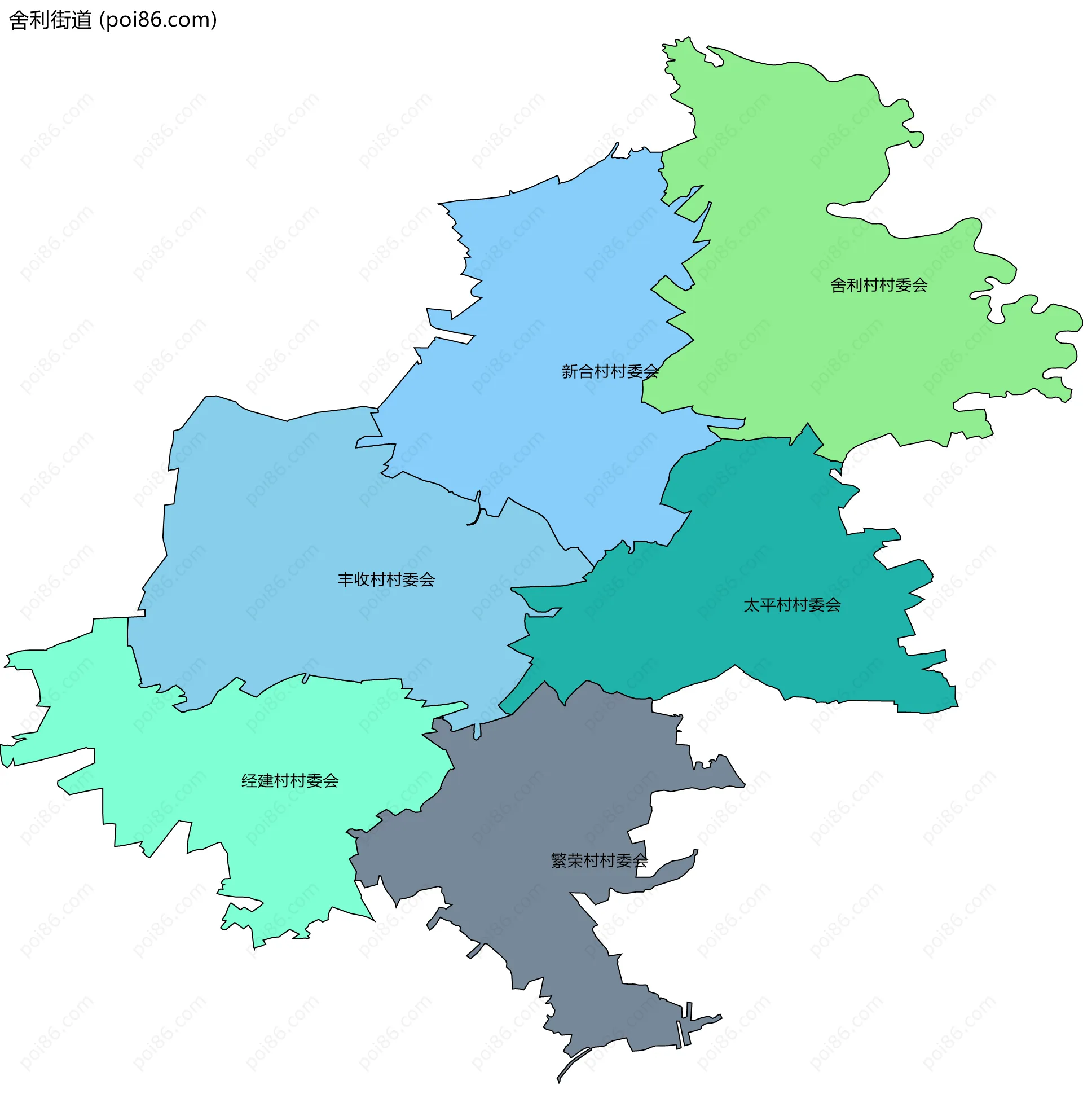 舍利街道边界地图(五级行政区划)