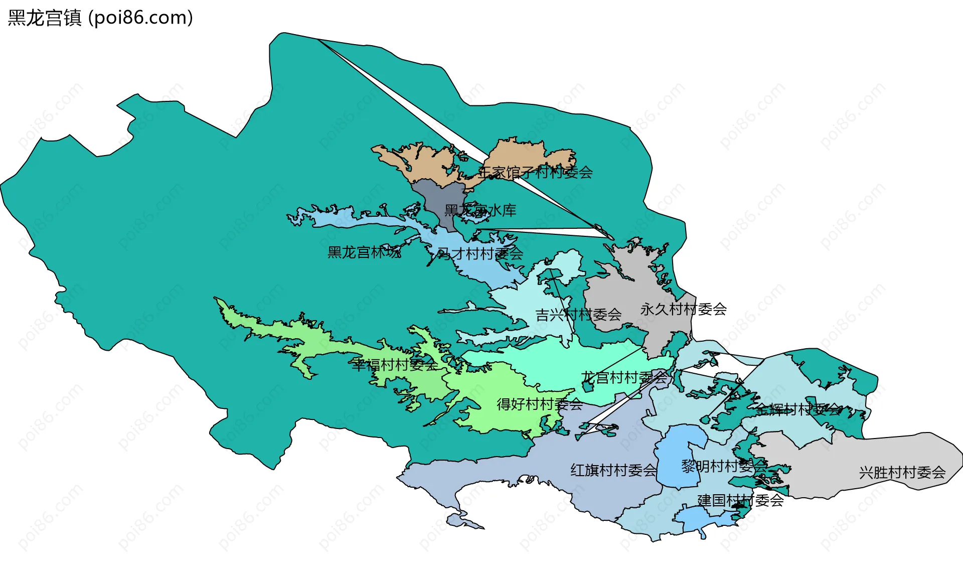 黑龙宫镇边界地图(五级行政区划)