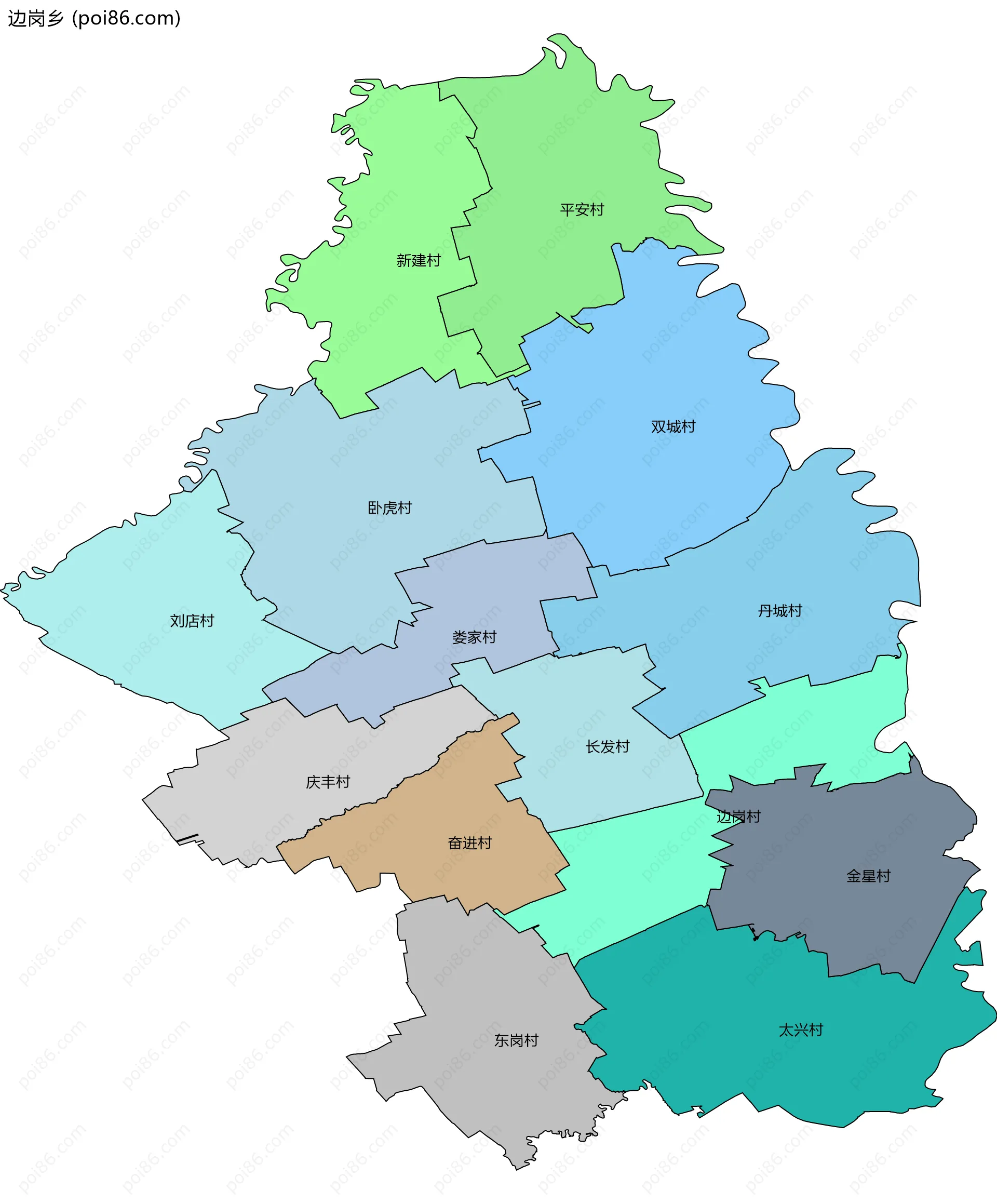 边岗乡边界地图(五级行政区划)