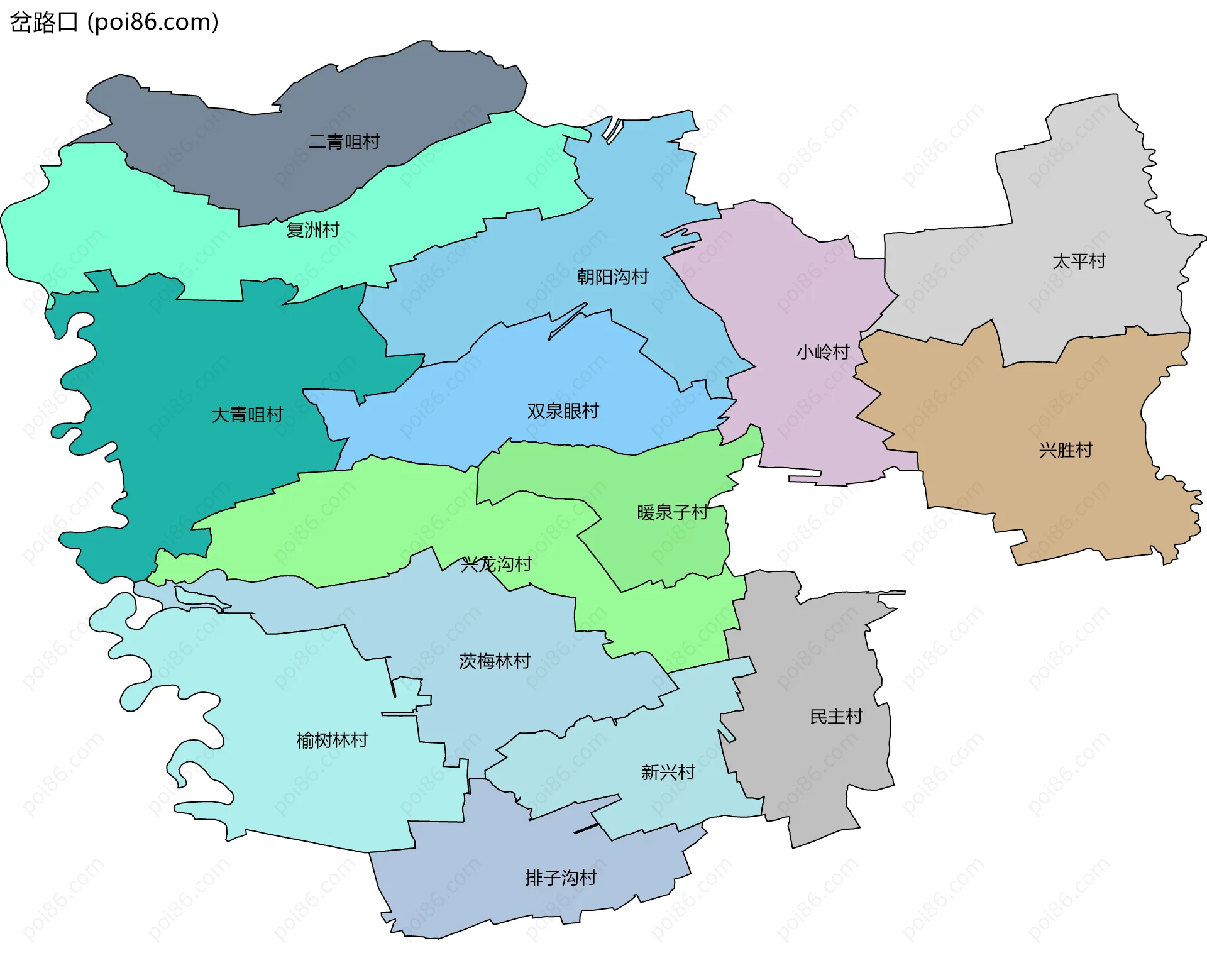 岔路口边界地图(五级行政区划)