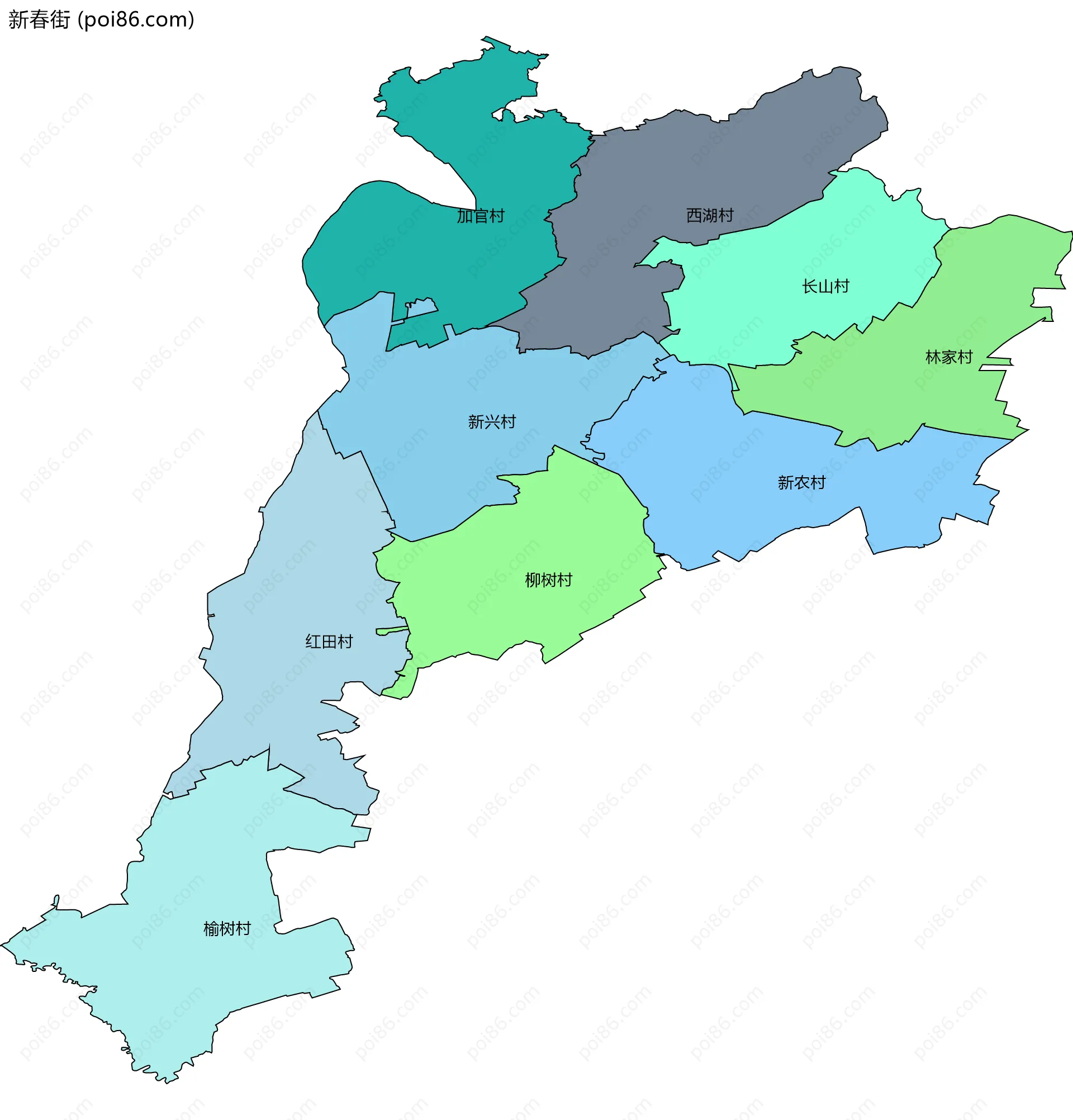 新春街边界地图(五级行政区划)