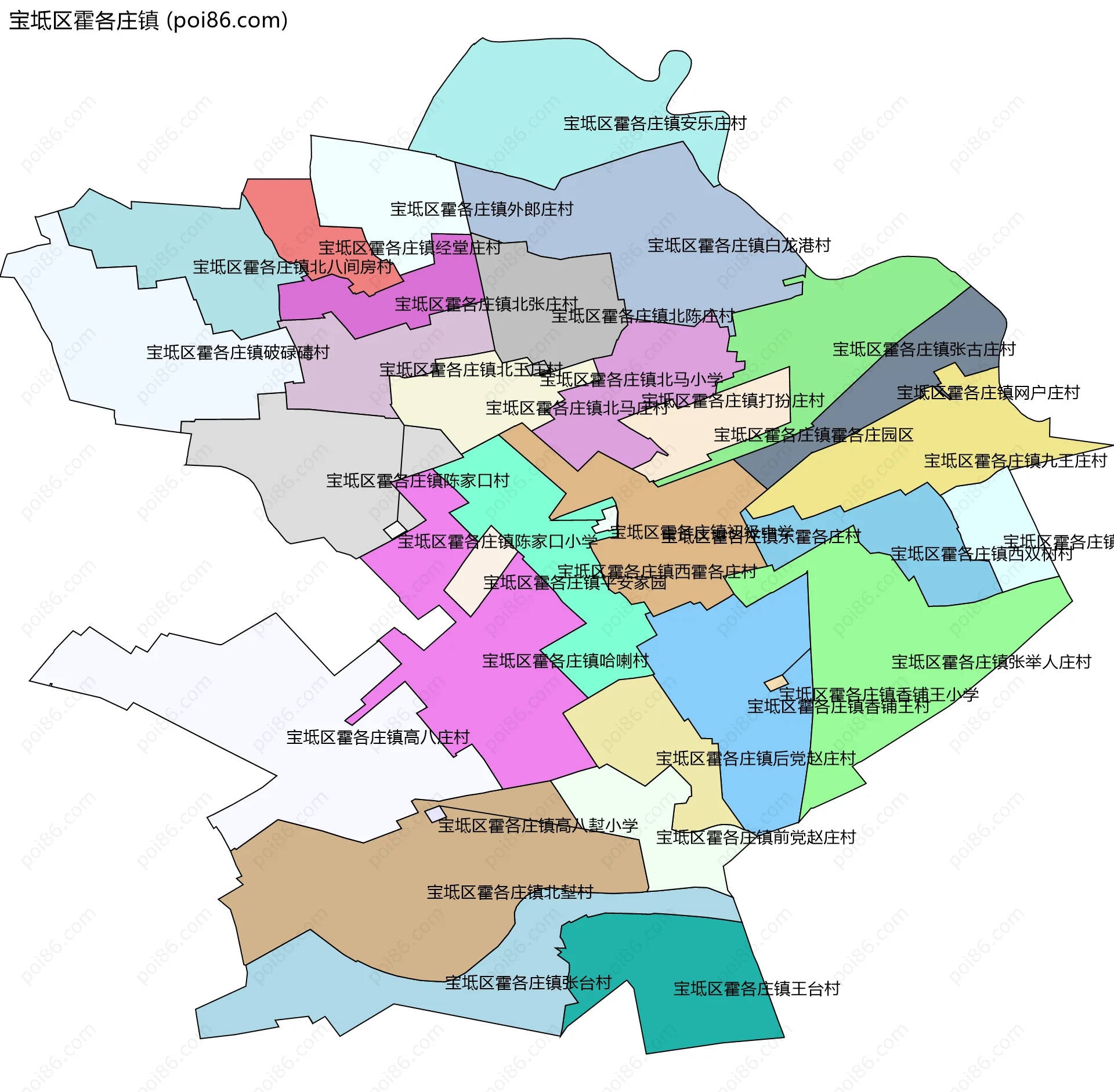 宝坻区霍各庄镇边界地图(五级行政区划)