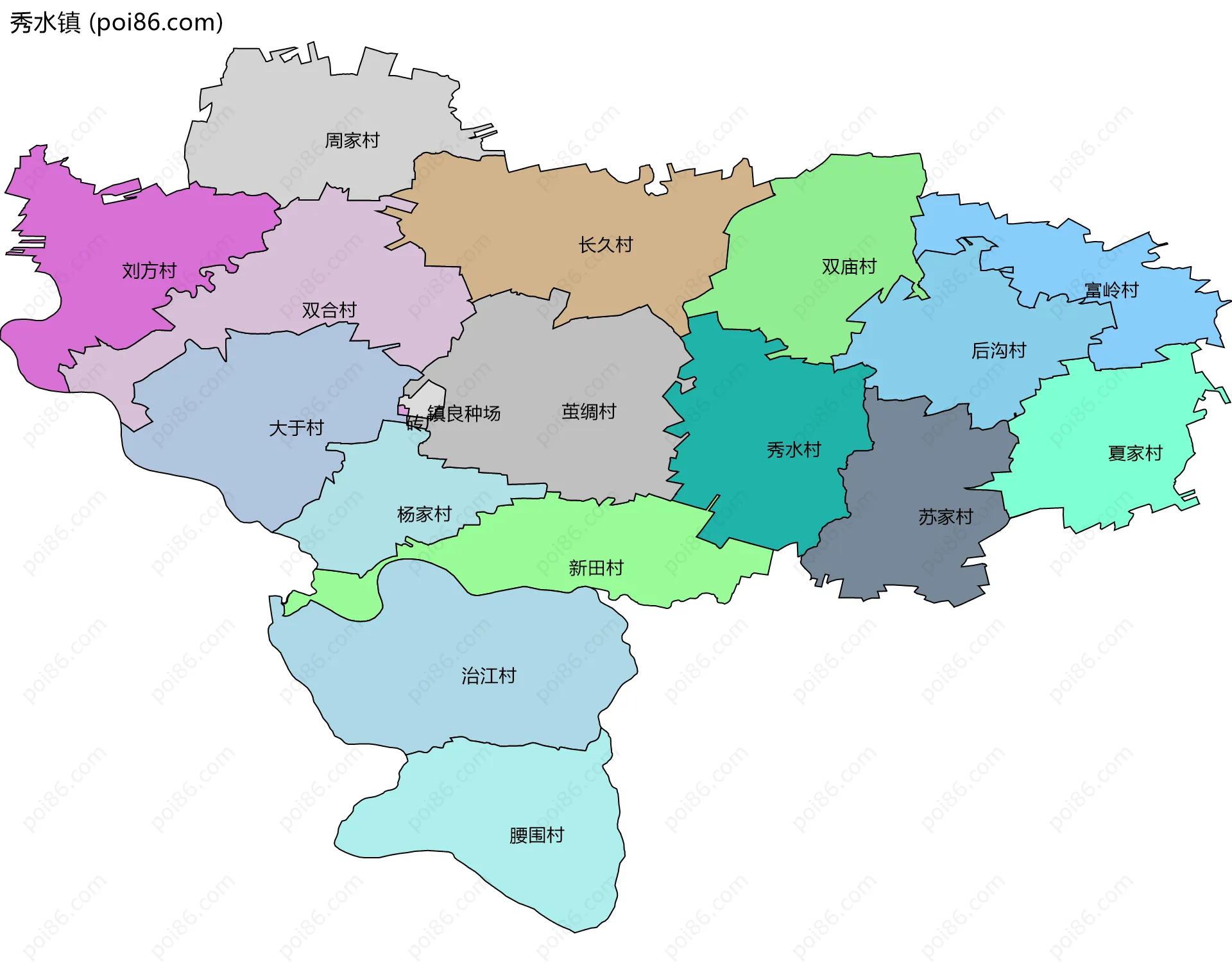 秀水镇边界地图(五级行政区划)