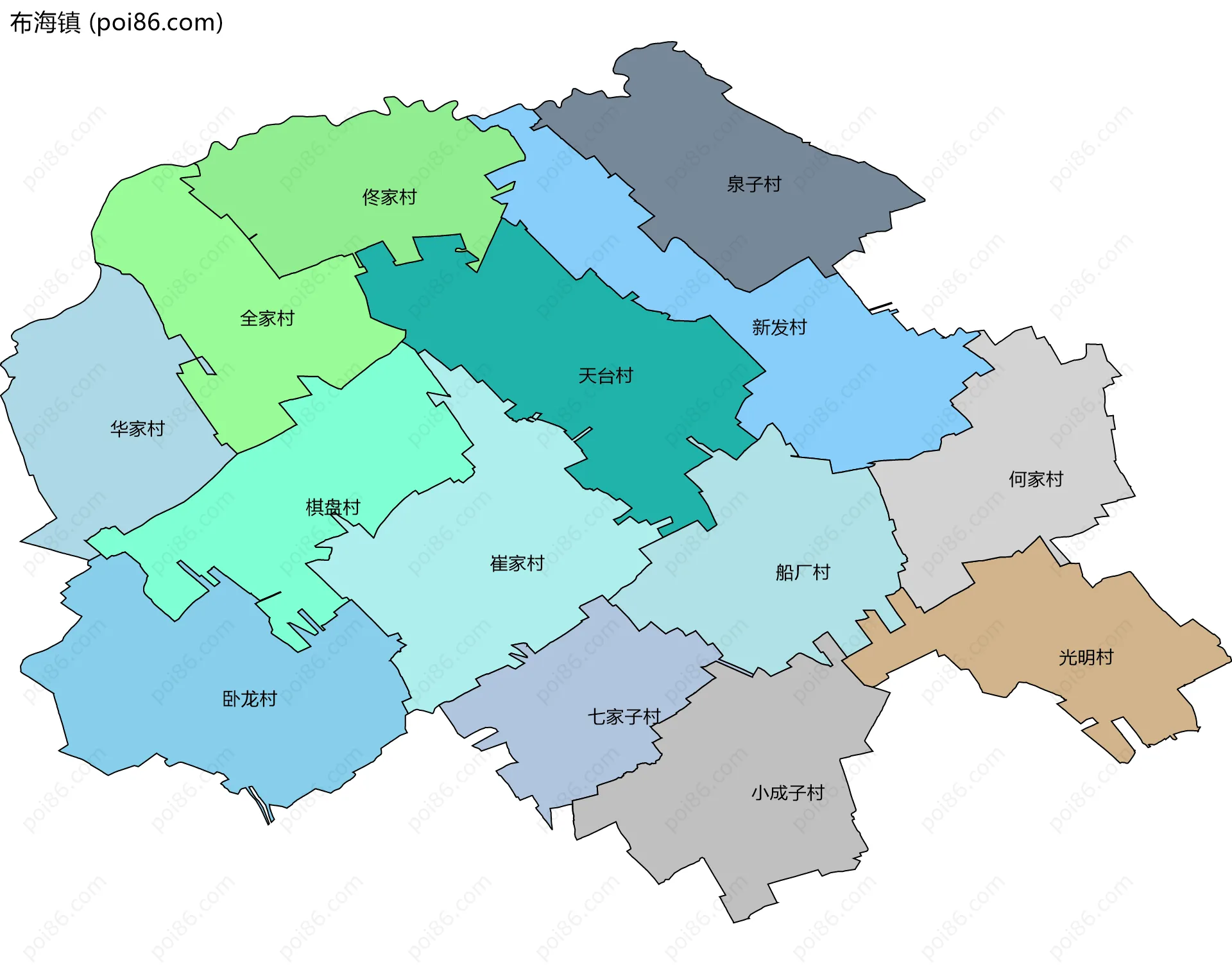 布海镇边界地图(五级行政区划)