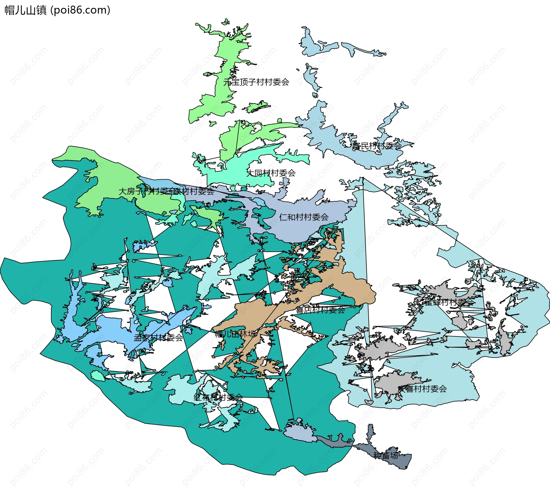 帽儿山镇边界地图(五级行政区划)
