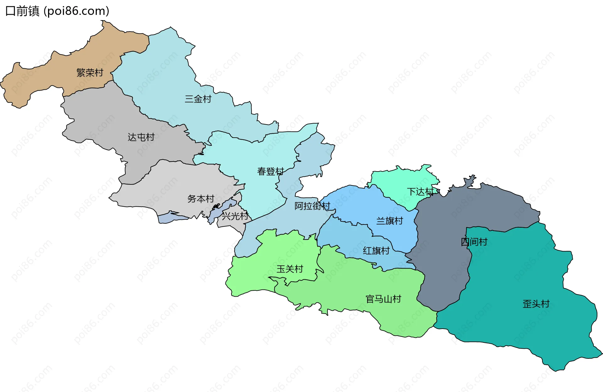 口前镇边界地图(五级行政区划)