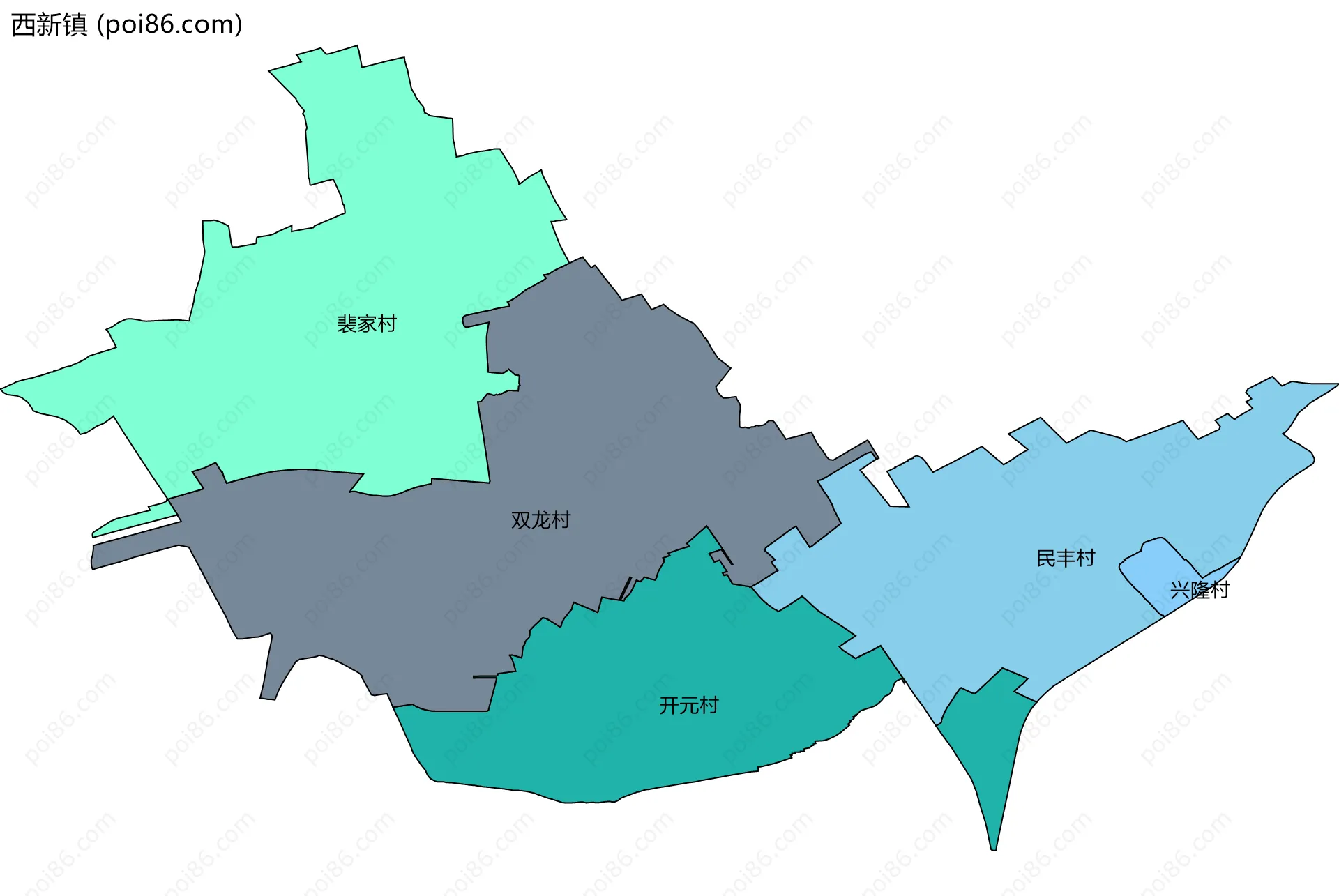 西新镇边界地图(五级行政区划)