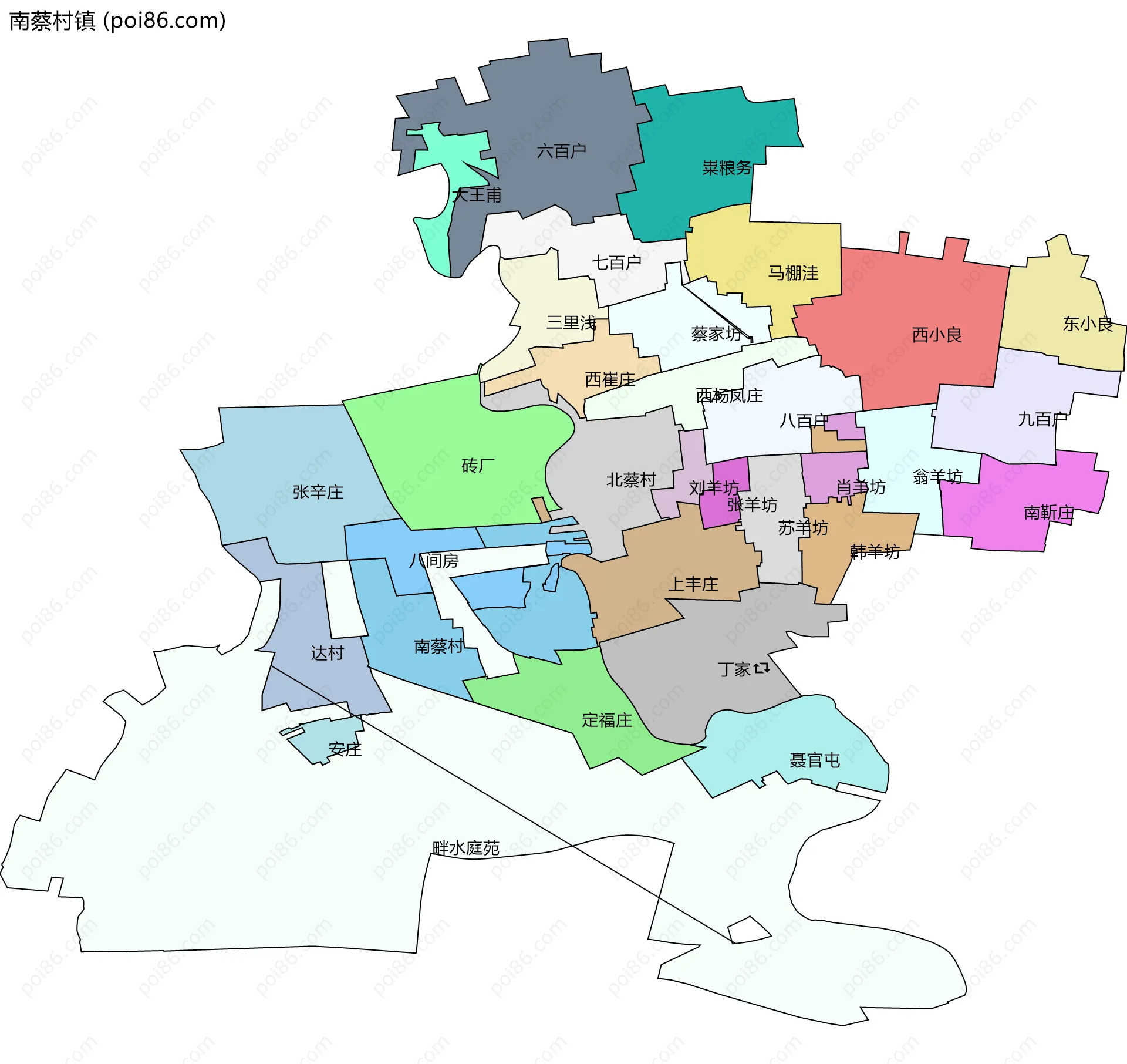 南蔡村镇边界地图(五级行政区划)