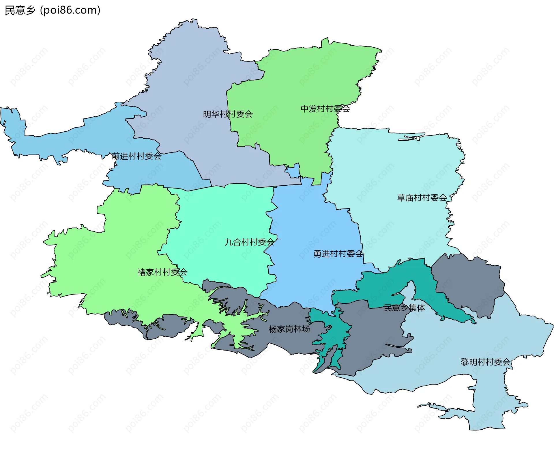 民意乡边界地图(五级行政区划)