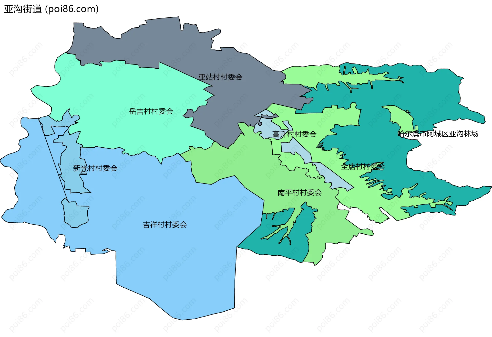 亚沟街道边界地图(五级行政区划)