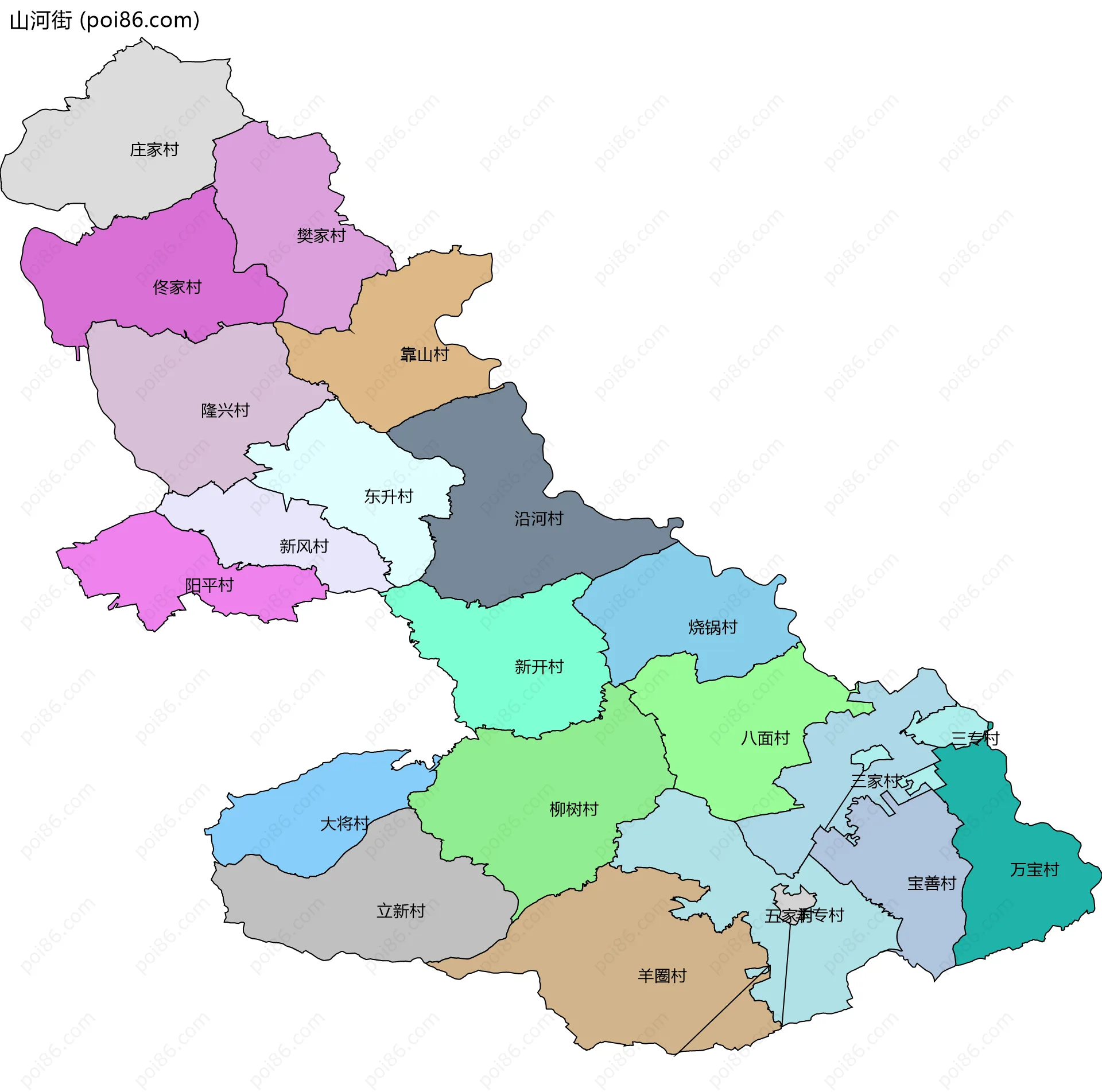 山河街边界地图(五级行政区划)