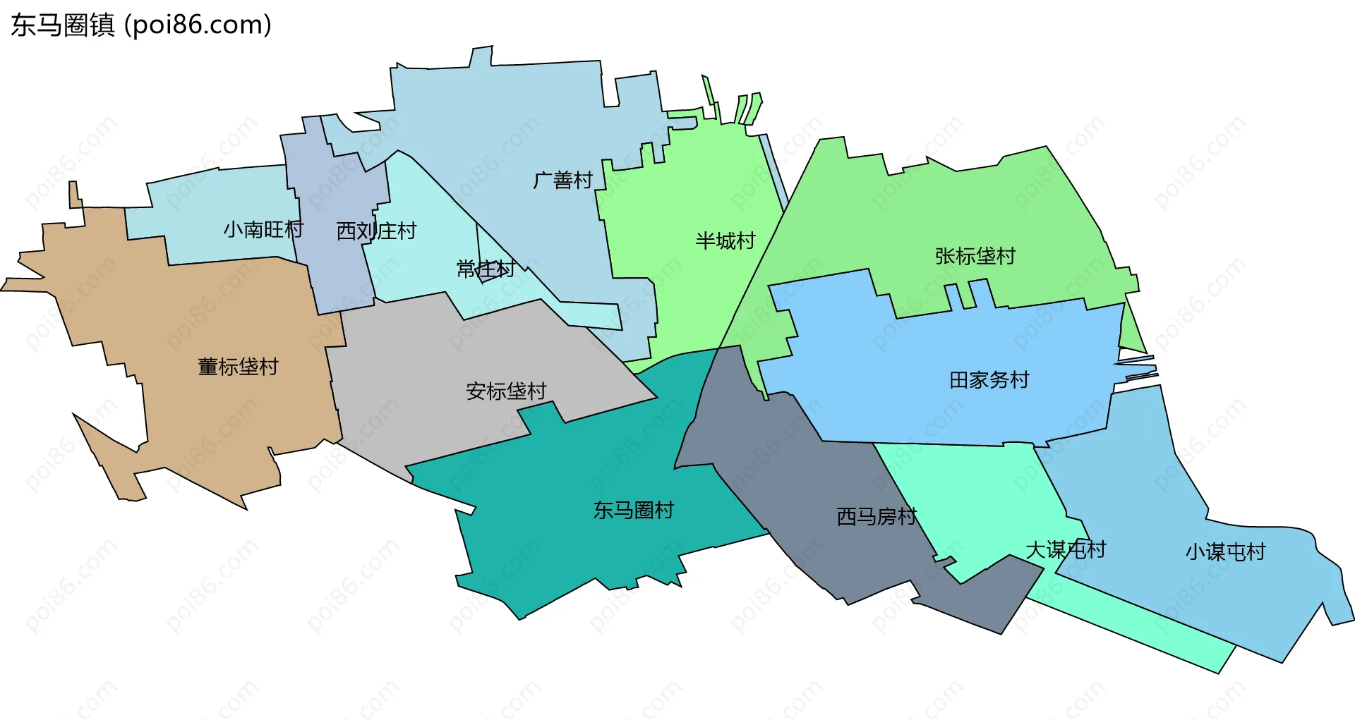 东马圈镇边界地图(五级行政区划)