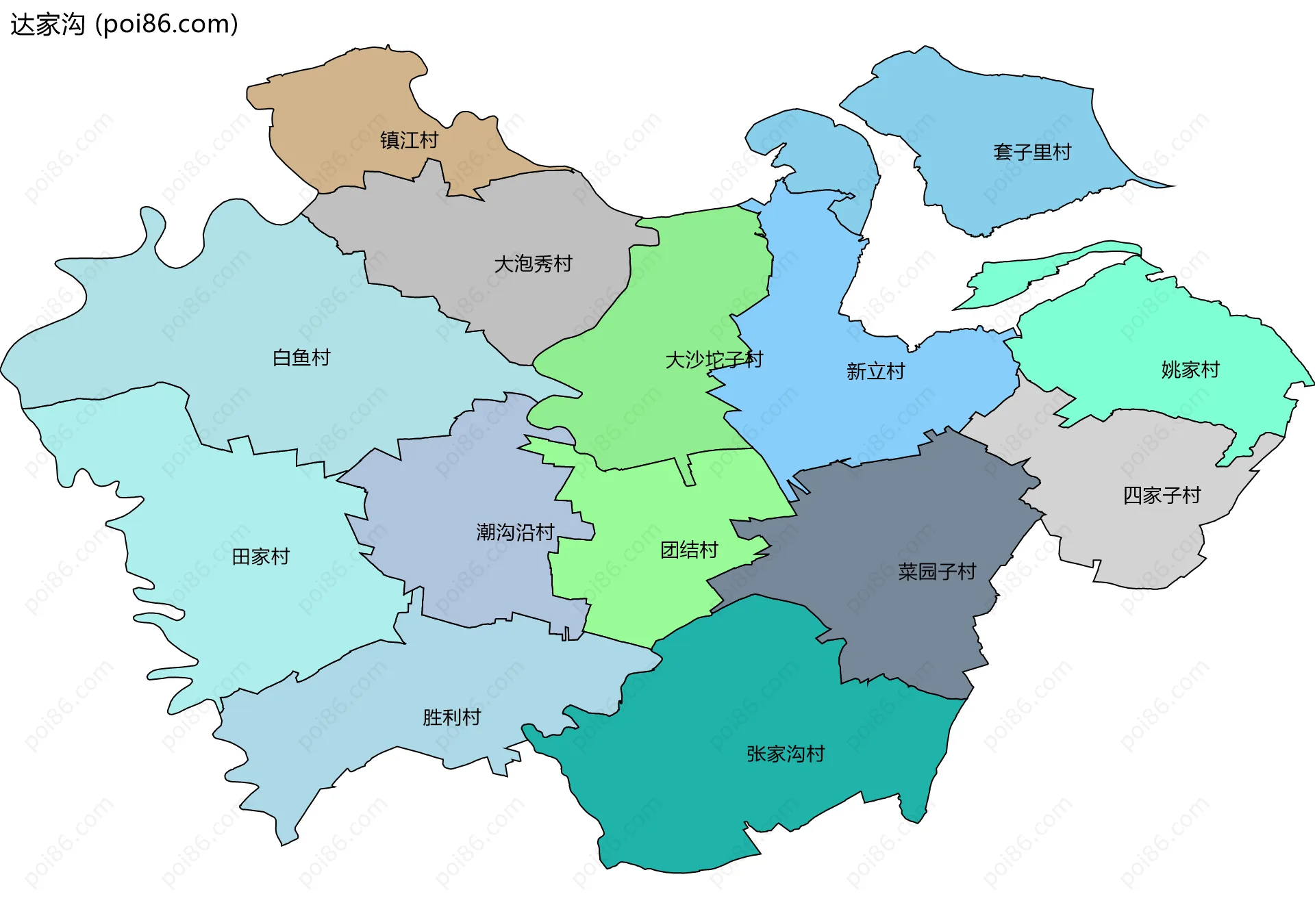达家沟边界地图(五级行政区划)