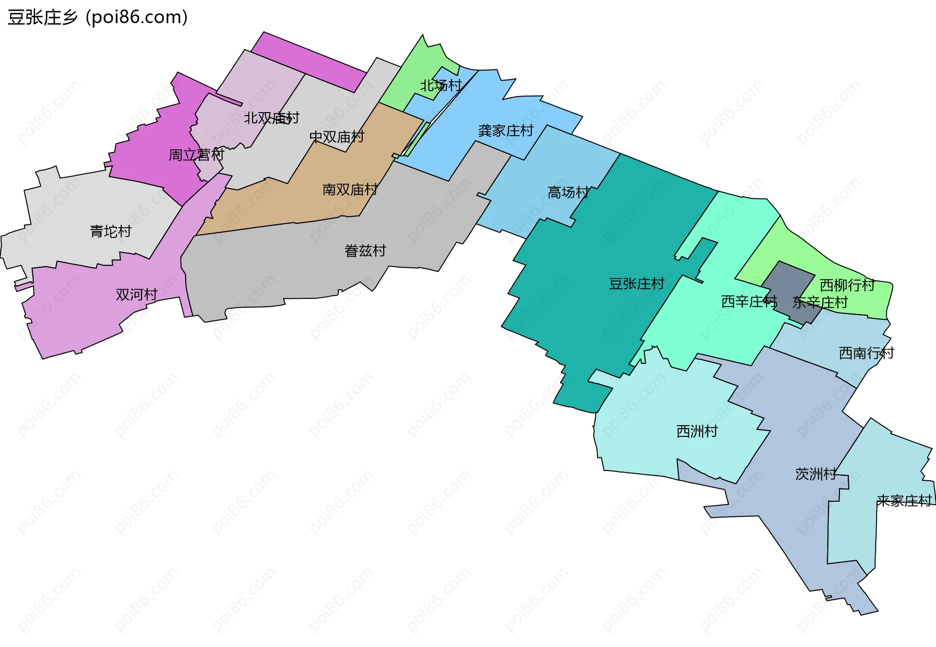 豆张庄乡边界地图(五级行政区划)