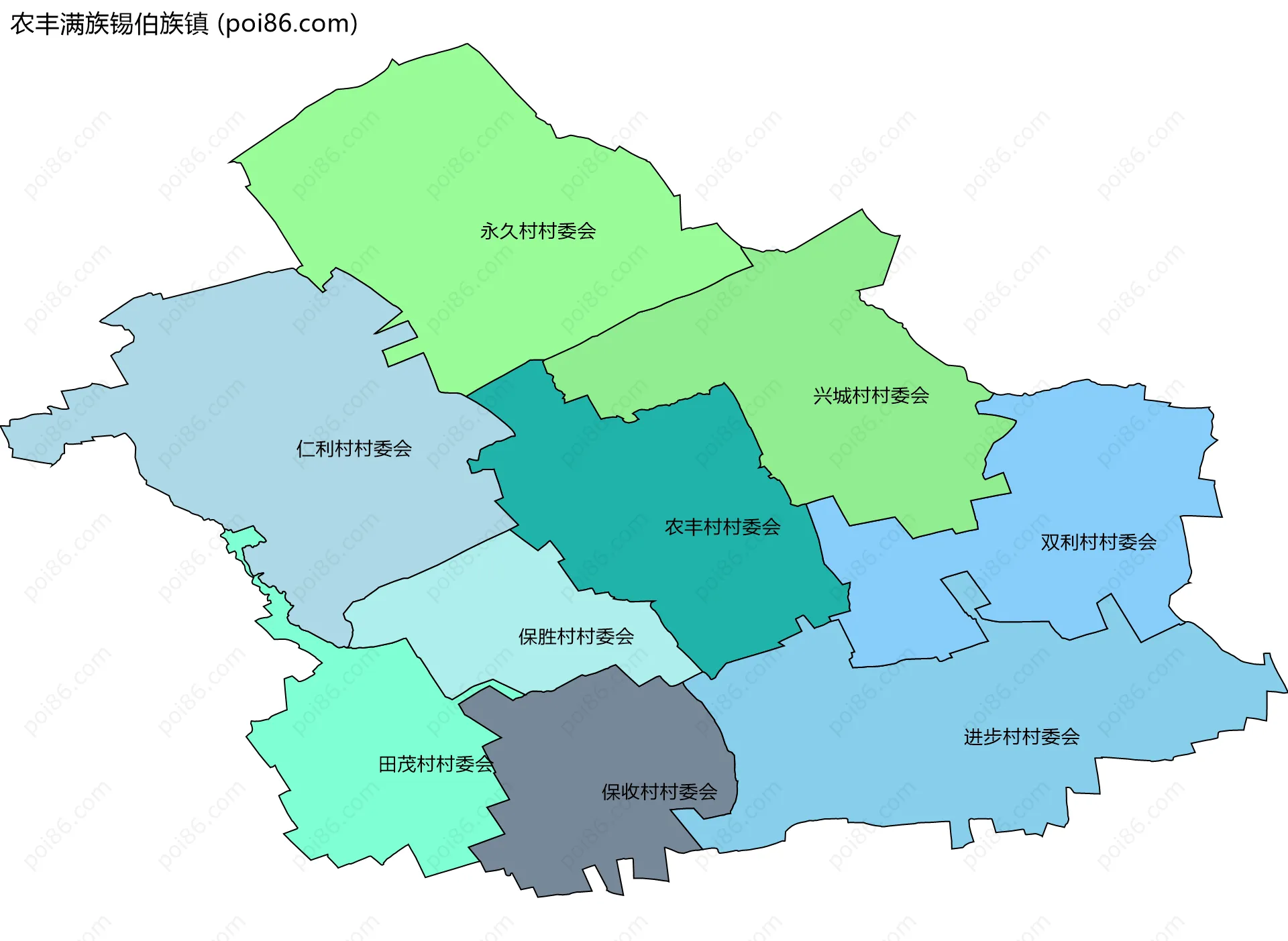 农丰满族锡伯族镇边界地图(五级行政区划)