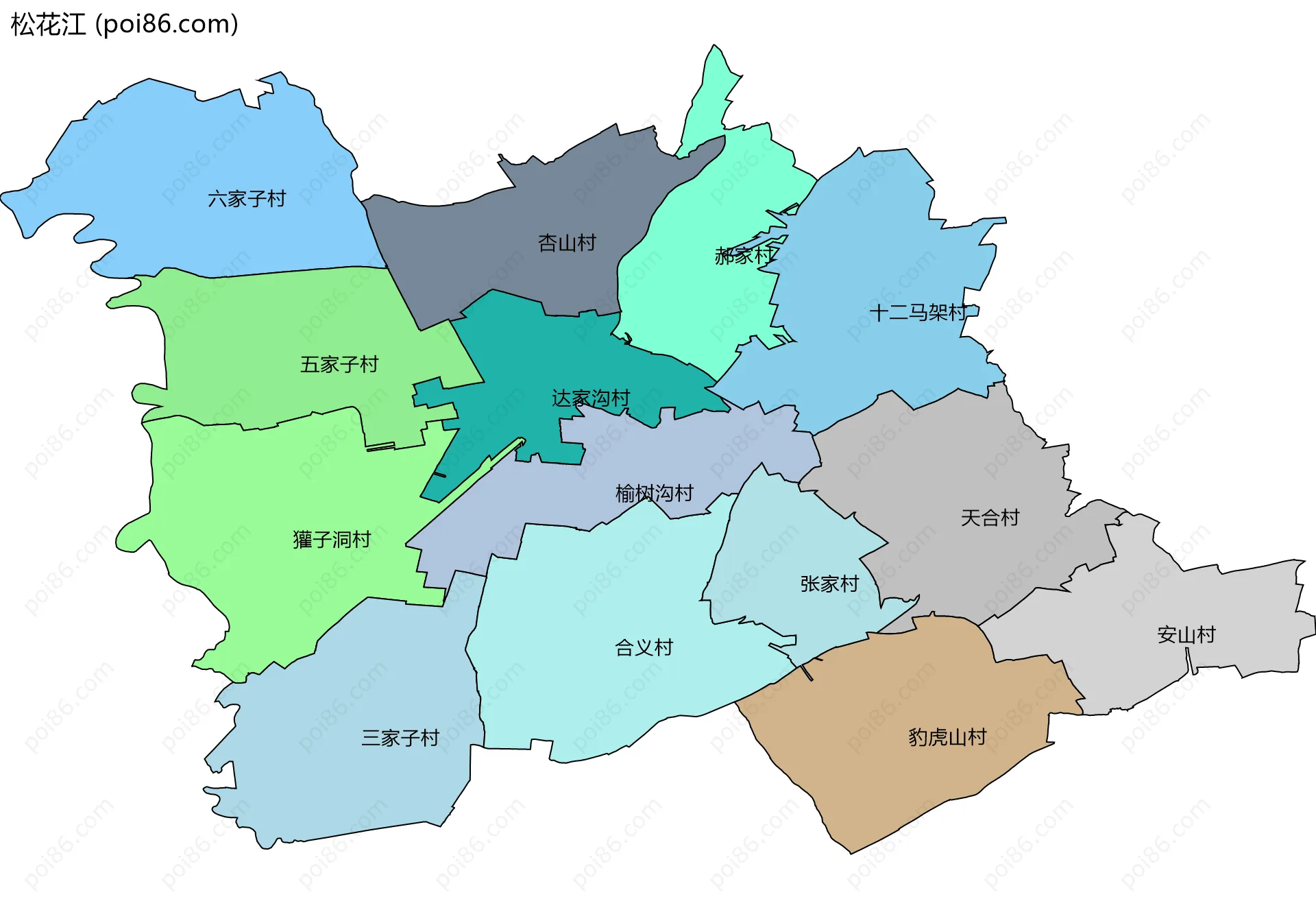 松花江边界地图(五级行政区划)