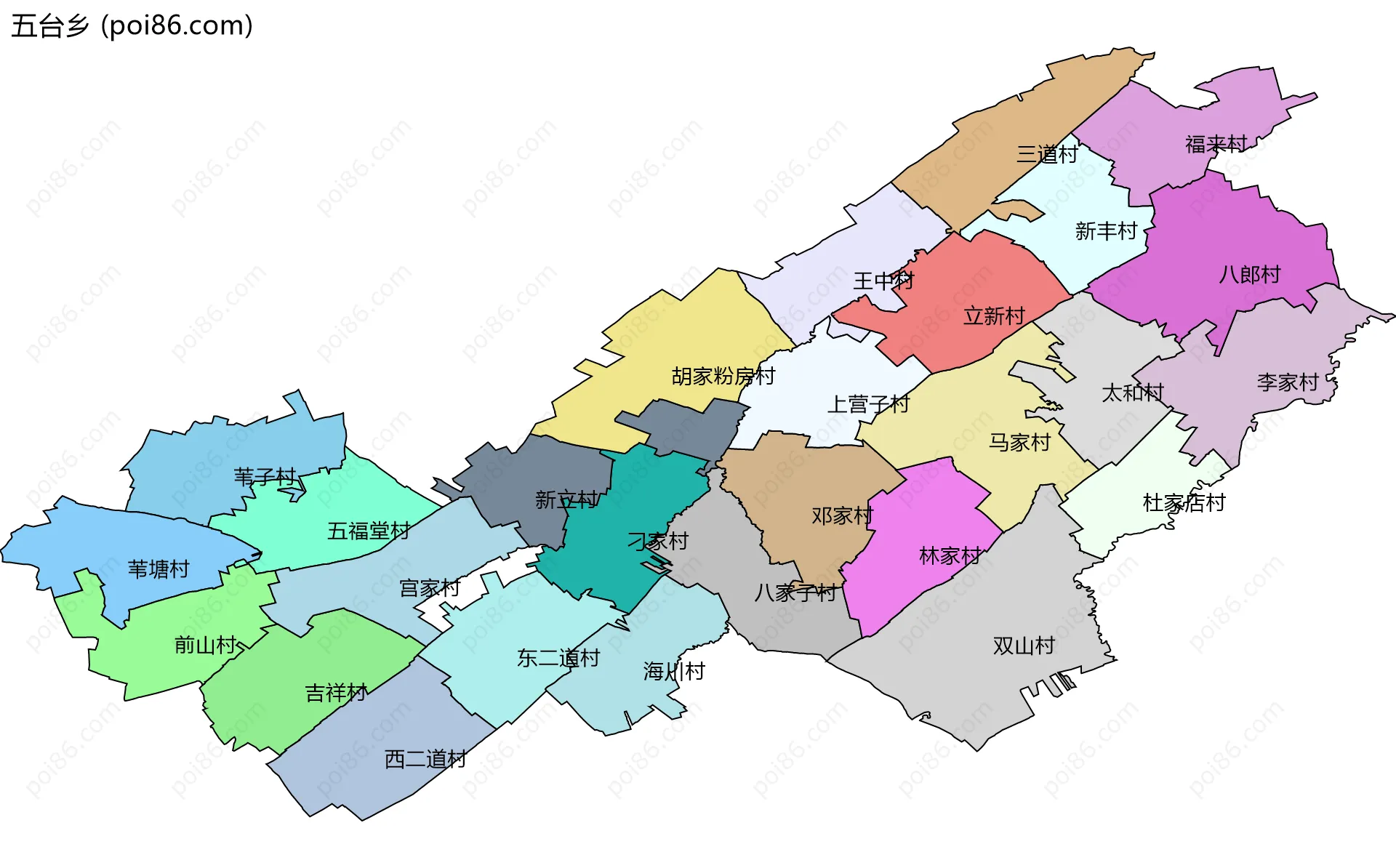 五台乡边界地图(五级行政区划)