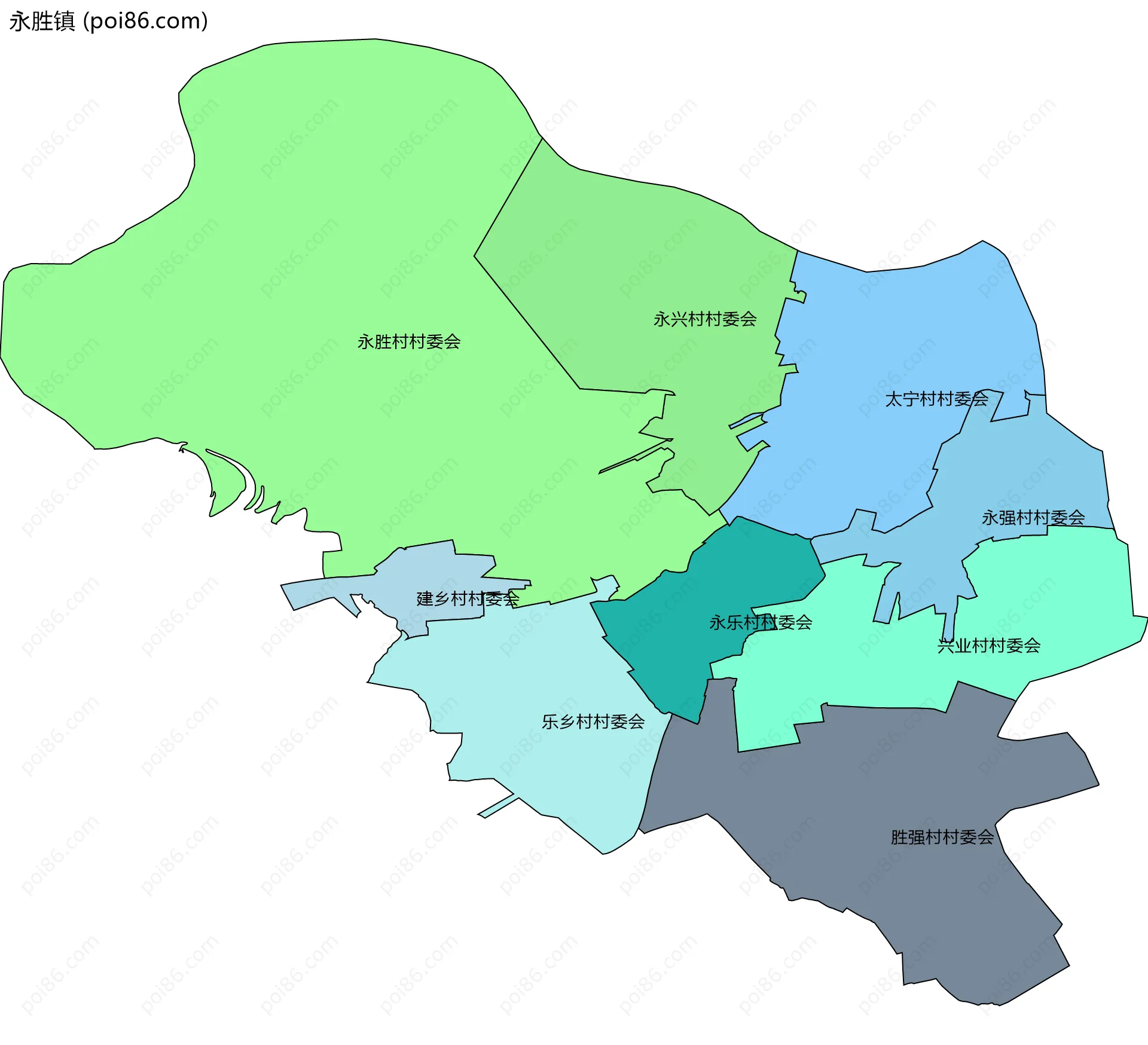 永胜镇边界地图(五级行政区划)