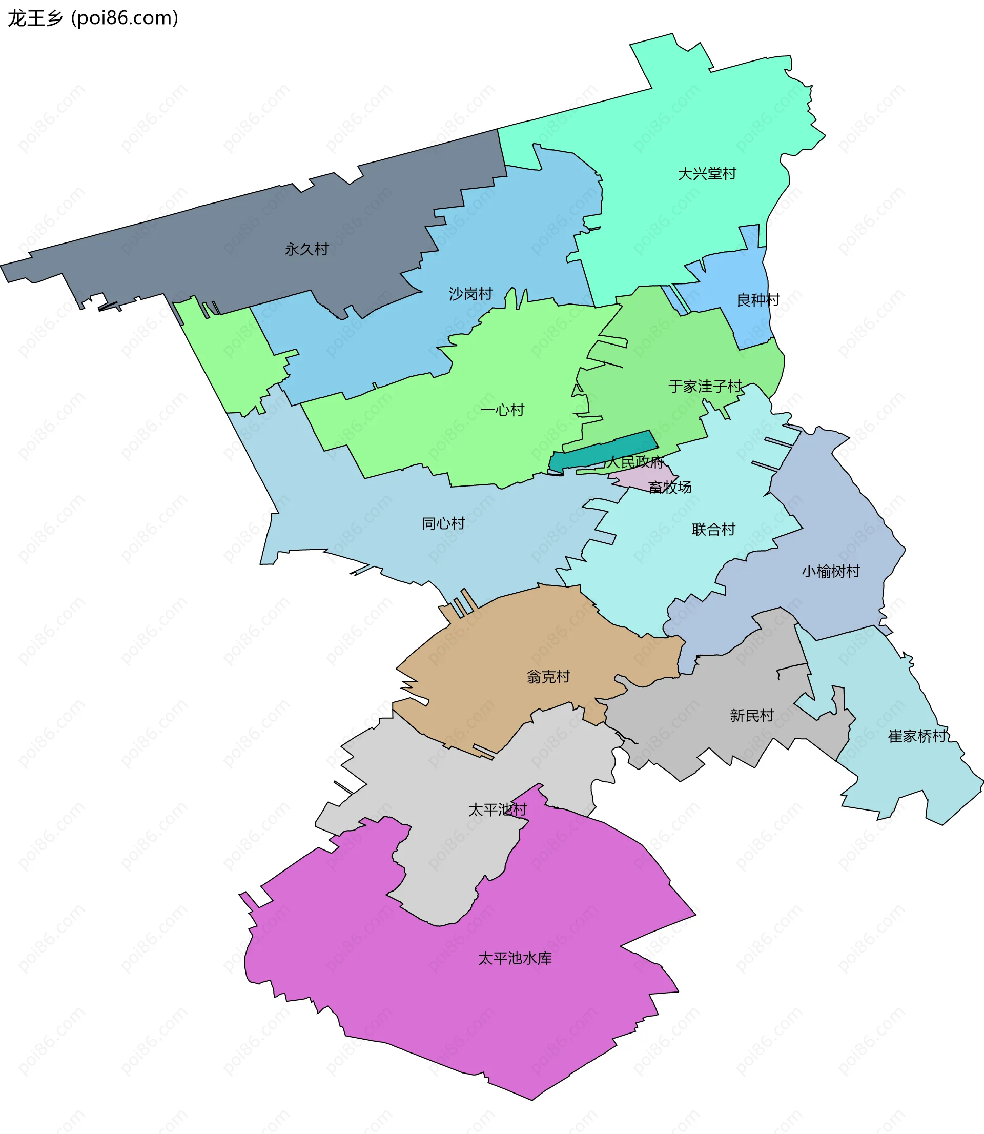 龙王乡边界地图(五级行政区划)