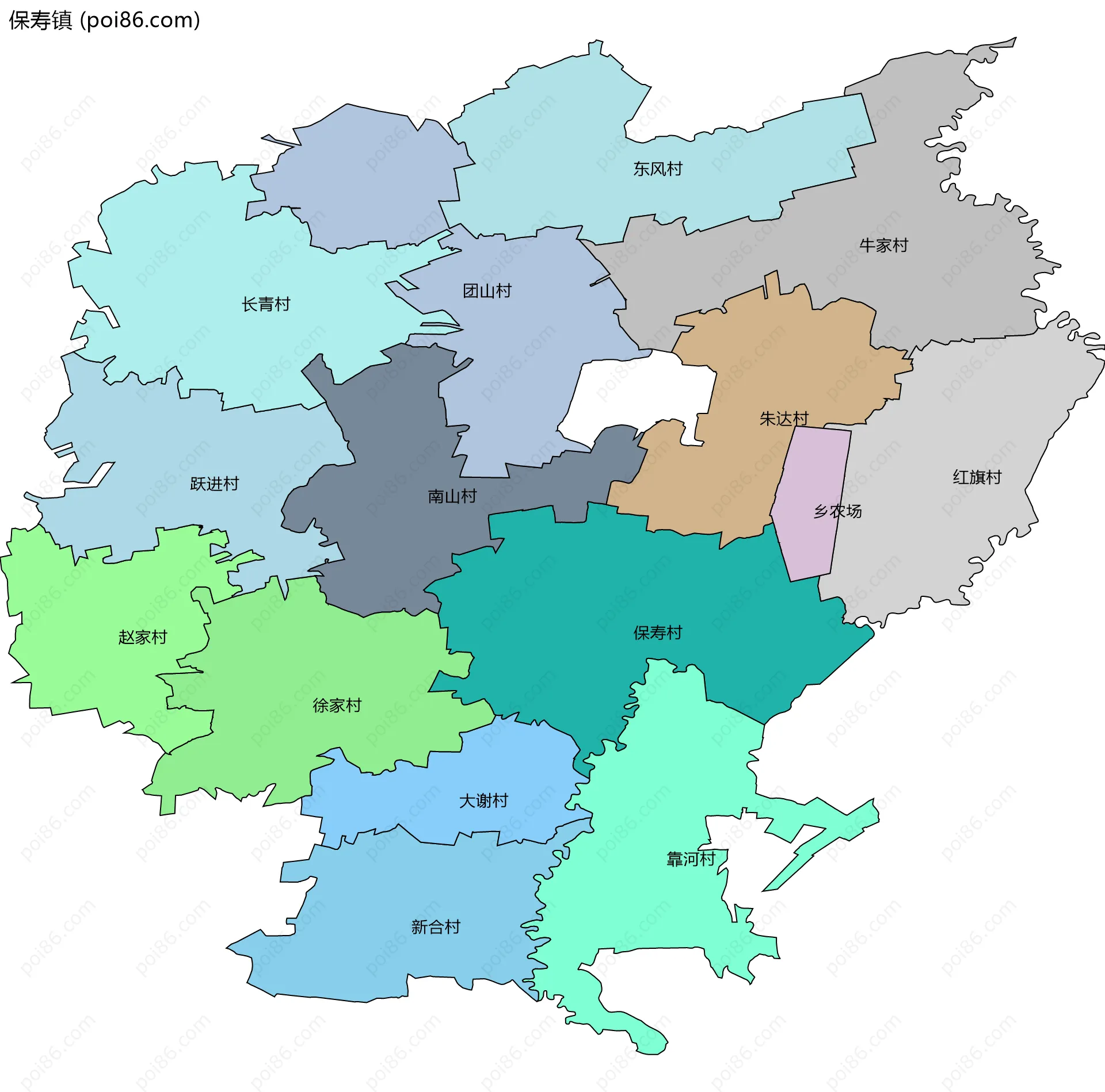 保寿镇边界地图(五级行政区划)