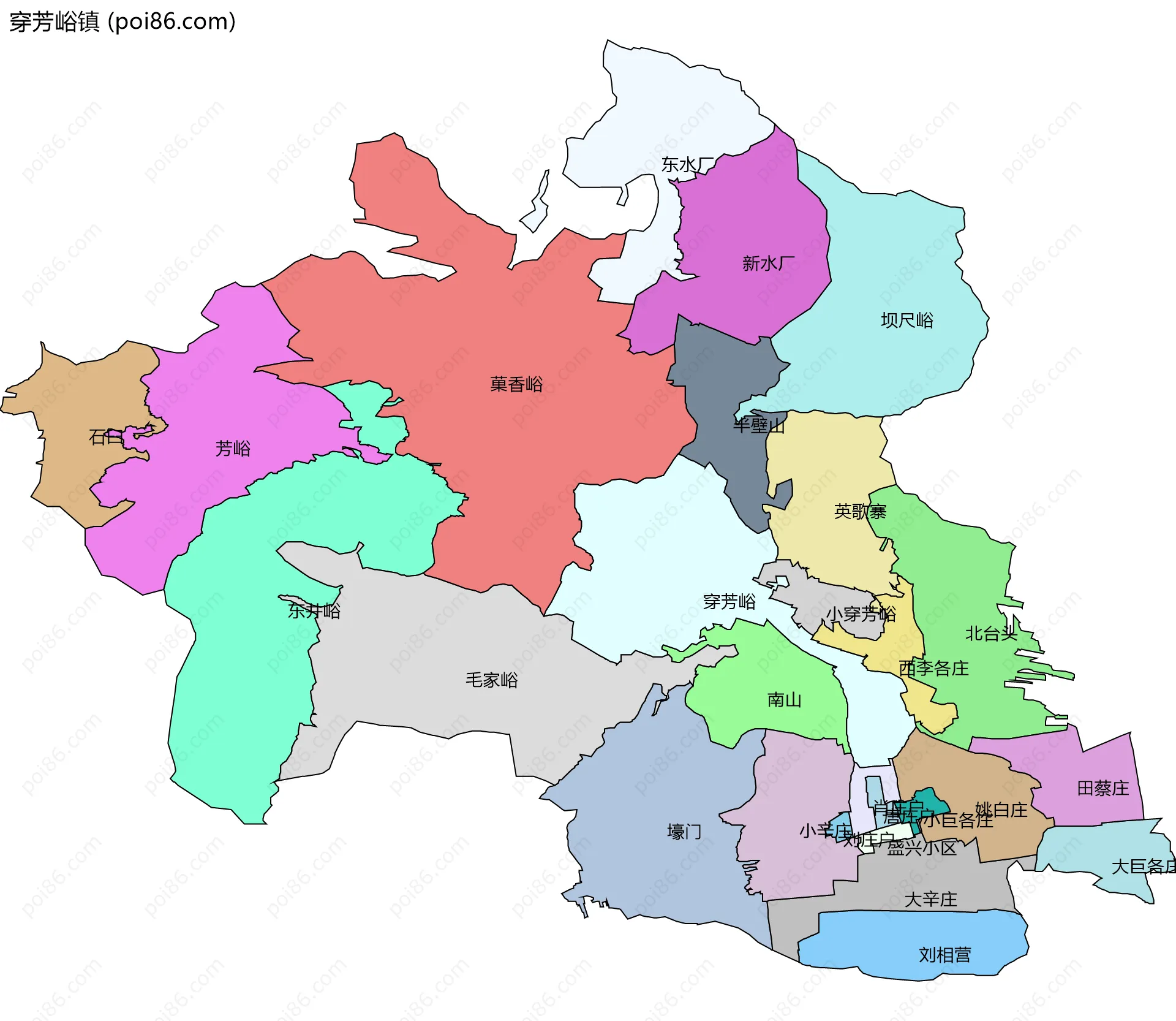 穿芳峪镇边界地图(五级行政区划)