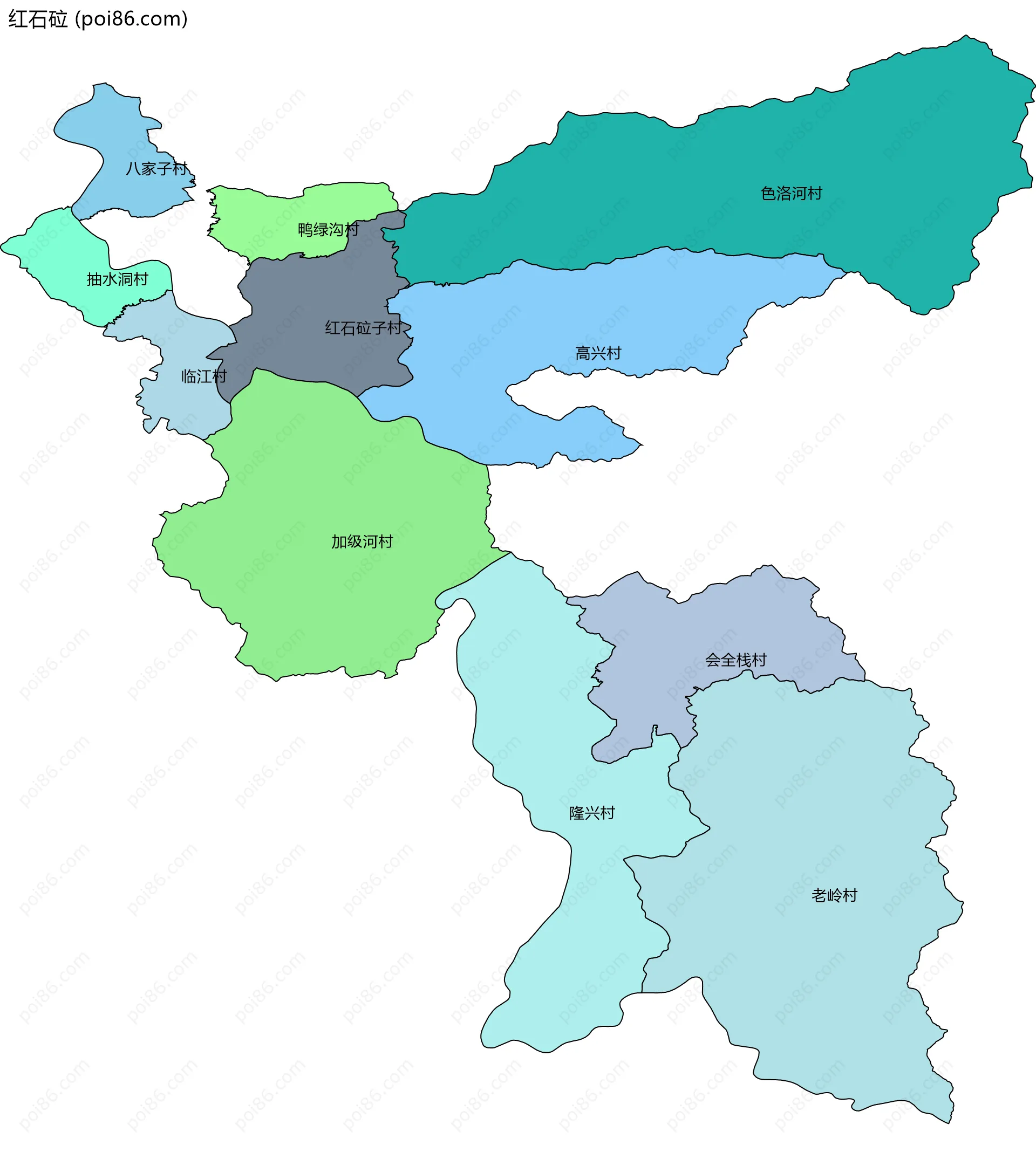 红石砬边界地图(五级行政区划)