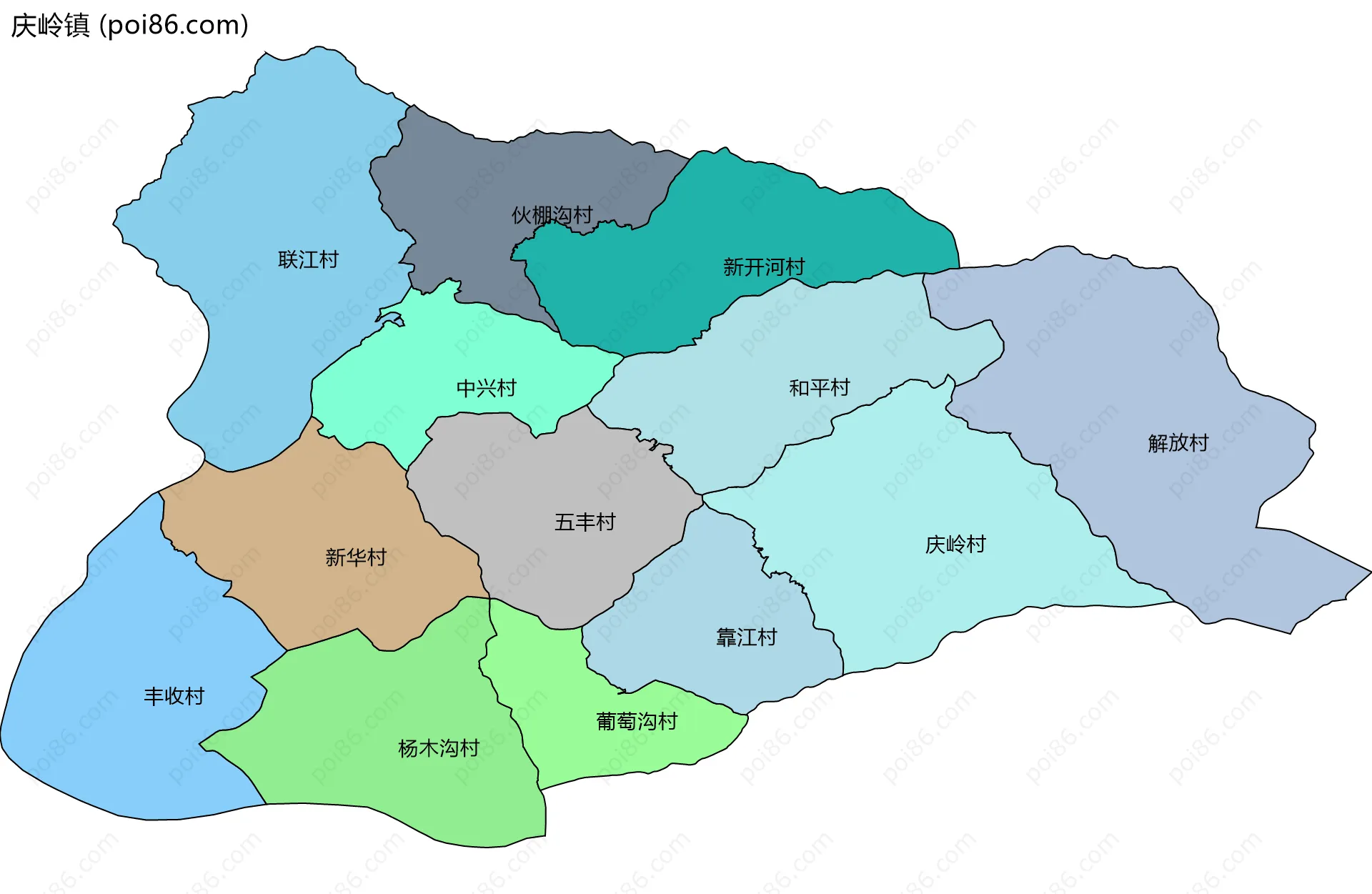 庆岭镇边界地图(五级行政区划)